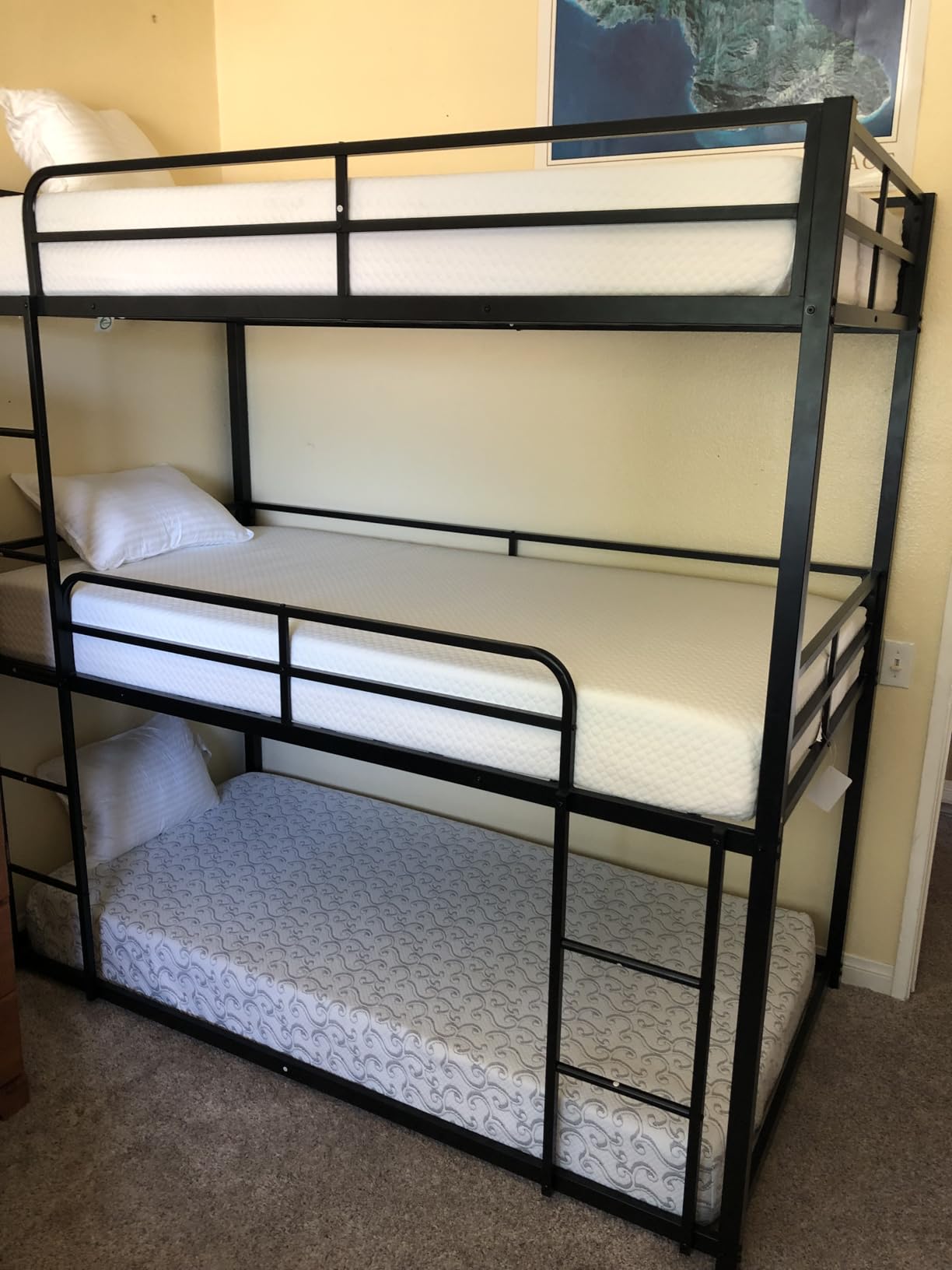 Mixcous Heavy Duty Triple Bunk Bed, Twin Over Twin Over Twin Metal Bunkbeds with Ladder, Family-Friendly for All Ages, Bedroom, No Box Spring Needed, Easy Assembly, Black customer photo 1