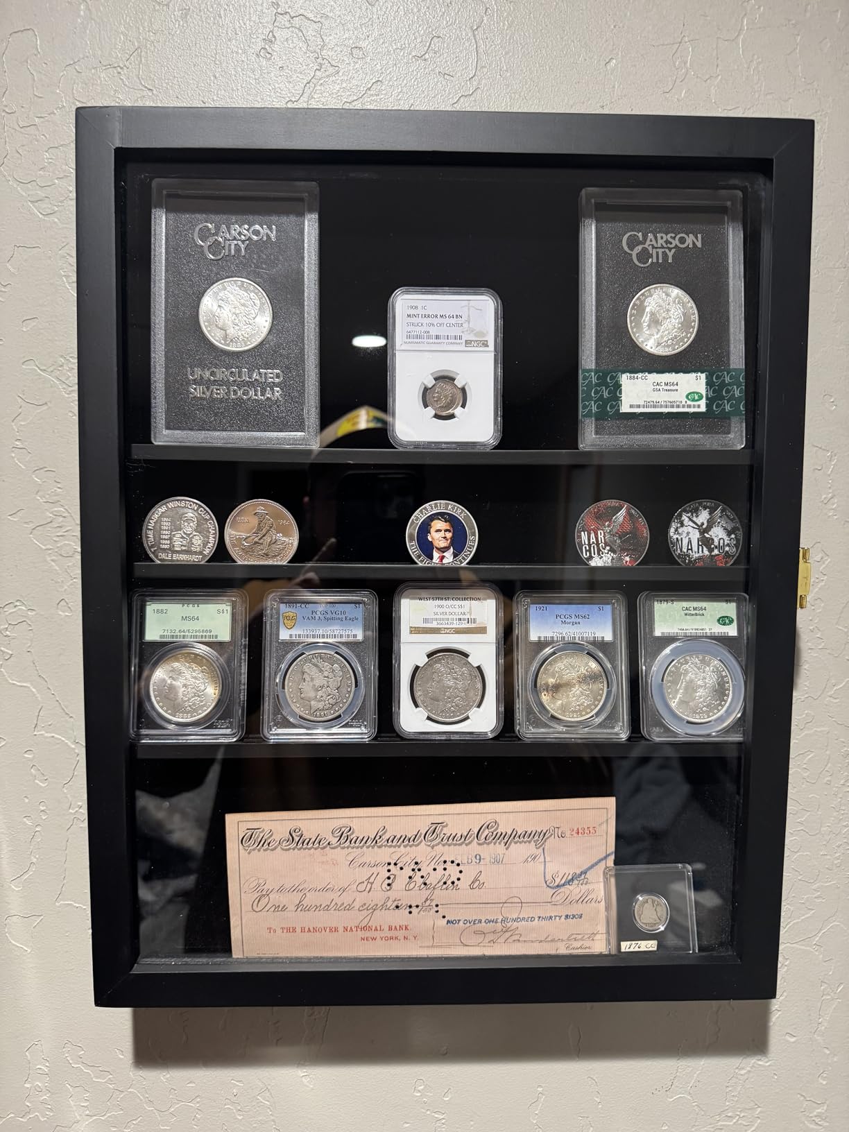 Military Challenge Coin Display Case Wooden Shadow Box | Hold 5 Rows of Coin, Wall-mountable, Dust-resistant, with Acrylic Door, for Coins, Medals, Badges, Souvenirs(Black) customer photo 2