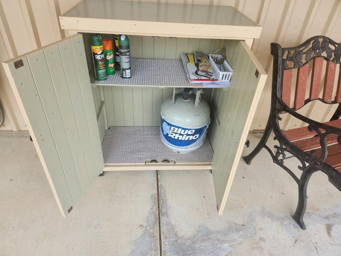 HABAU Outdoor Storage Cabinets Weatherproof for Patio, Garden Work Bench with Shelves & Metal Tabletop, Wooden Potting Table Workstation customer photo 1