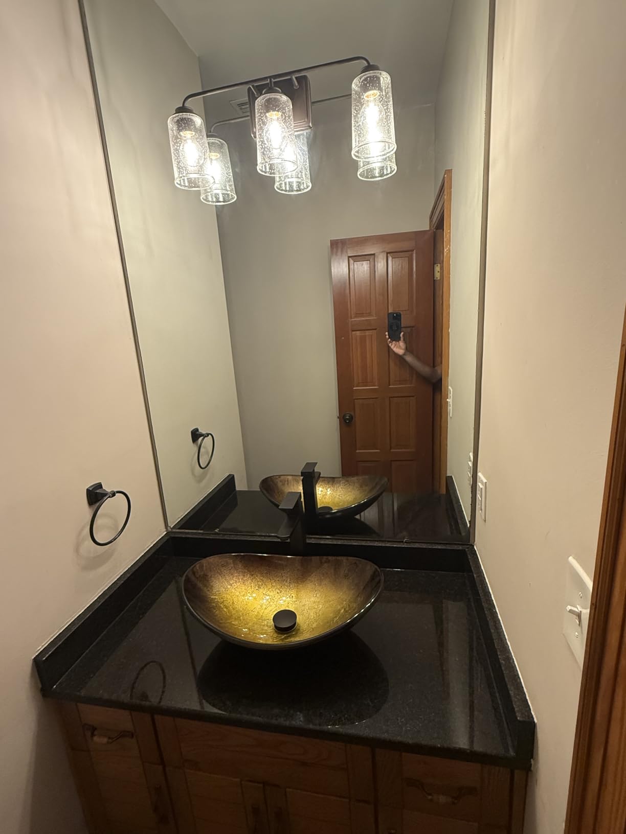 Bathroom Boat Shape Artistic Glass Vessel Sink Free Black Faucet and Pop-up Drain Set, Gold customer photo 1