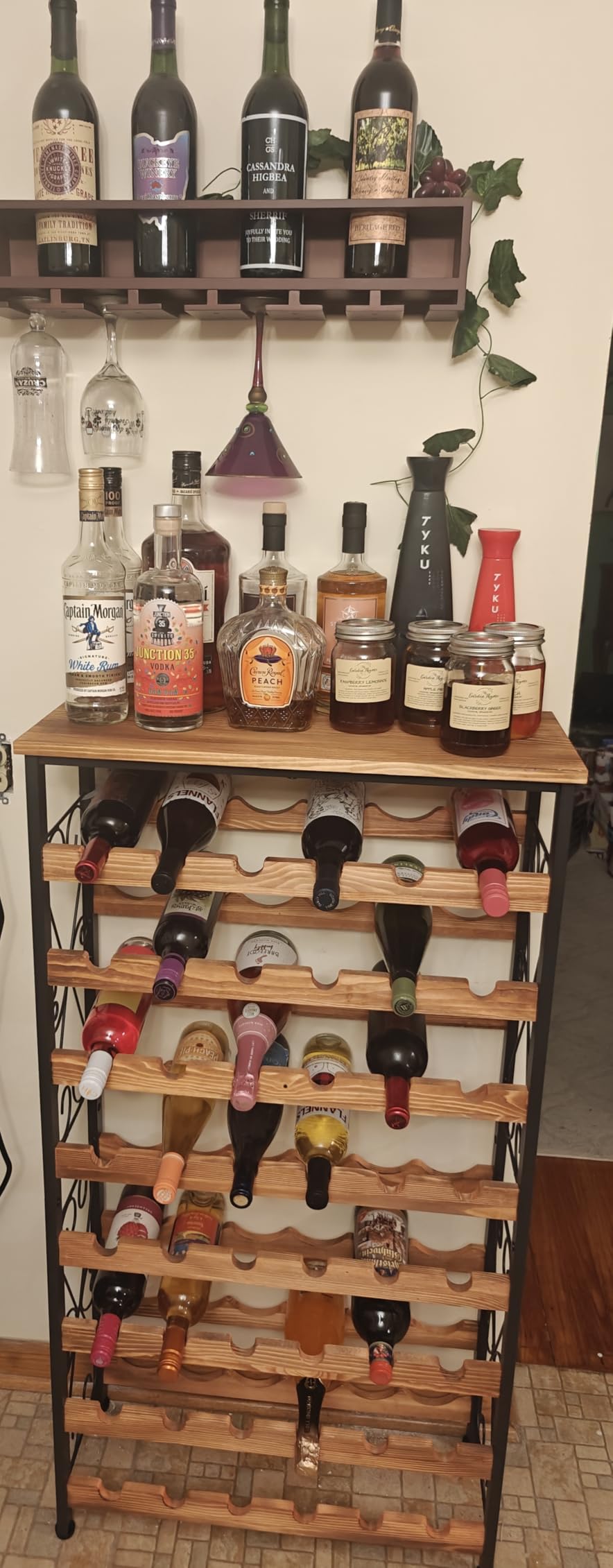 64 Bottles Wine Rack Freestanding Floor with 2 in 1 LED Light, Wine Bottle Rack Wine Holder Wine Storage Shelf for Kitchen Bar Pantry, Tall Wine Cabinet Stand Display 31.85''L X 10.6''W X 47.95''H customer photo 1