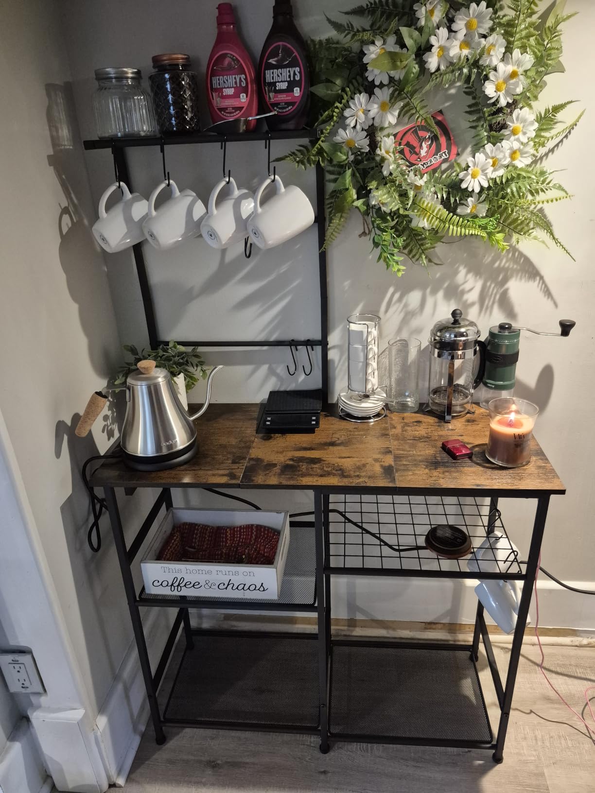 3IngSeagulls Bakers Rack with Power Outlet, Kitchen Microwave Stand with 10 S-shaped Hooks, 6-Tier Coffee Bar Station, Kitchen Storage Shelf Rack for Spices, Pots, Rustic Brown customer photo 2