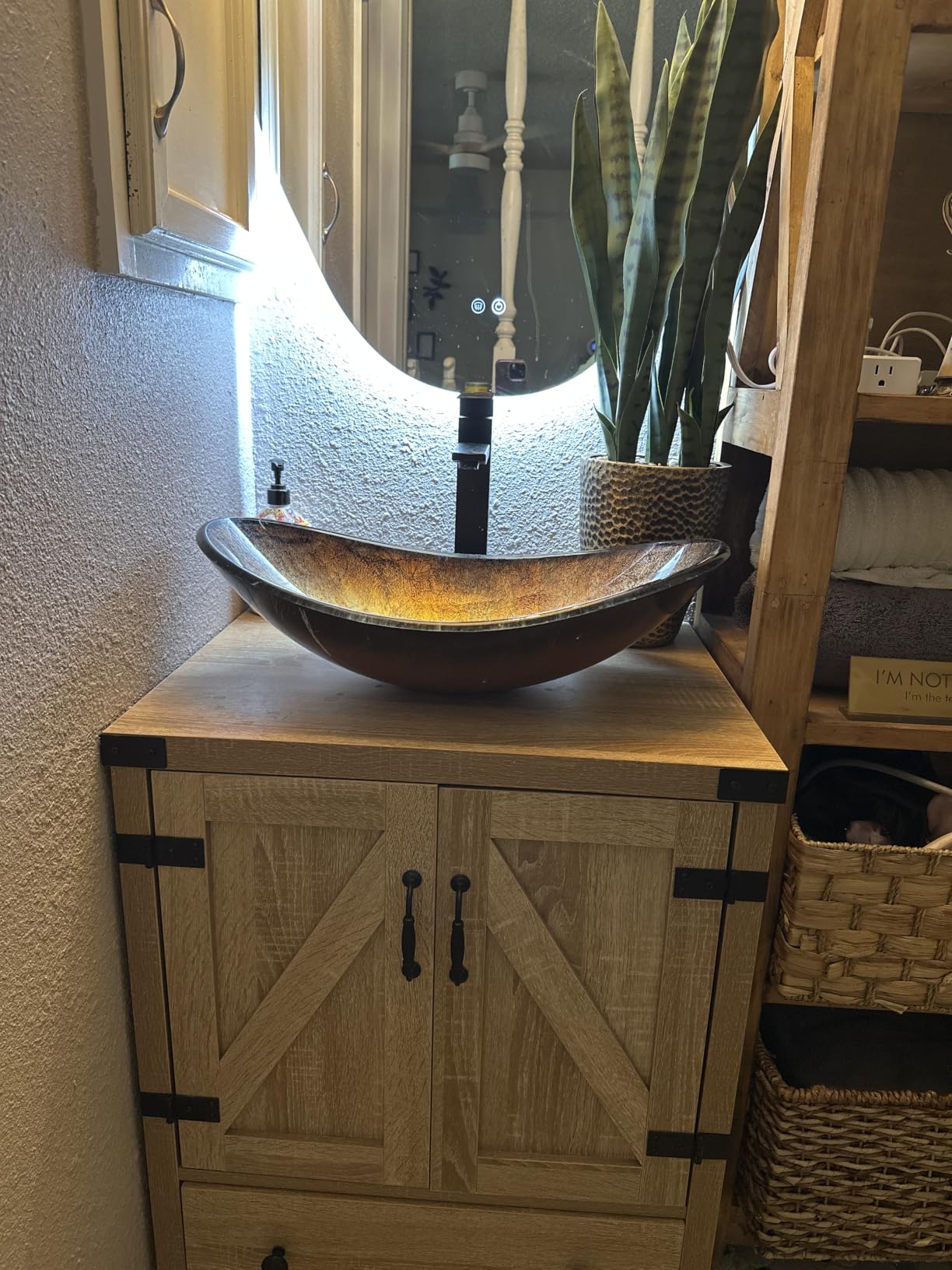 24 inch Natural Color Bathroom Vanity, Rustic Fixture Standing Pedestal Cabinet with White Ceramic Vessel Sink customer photo 2