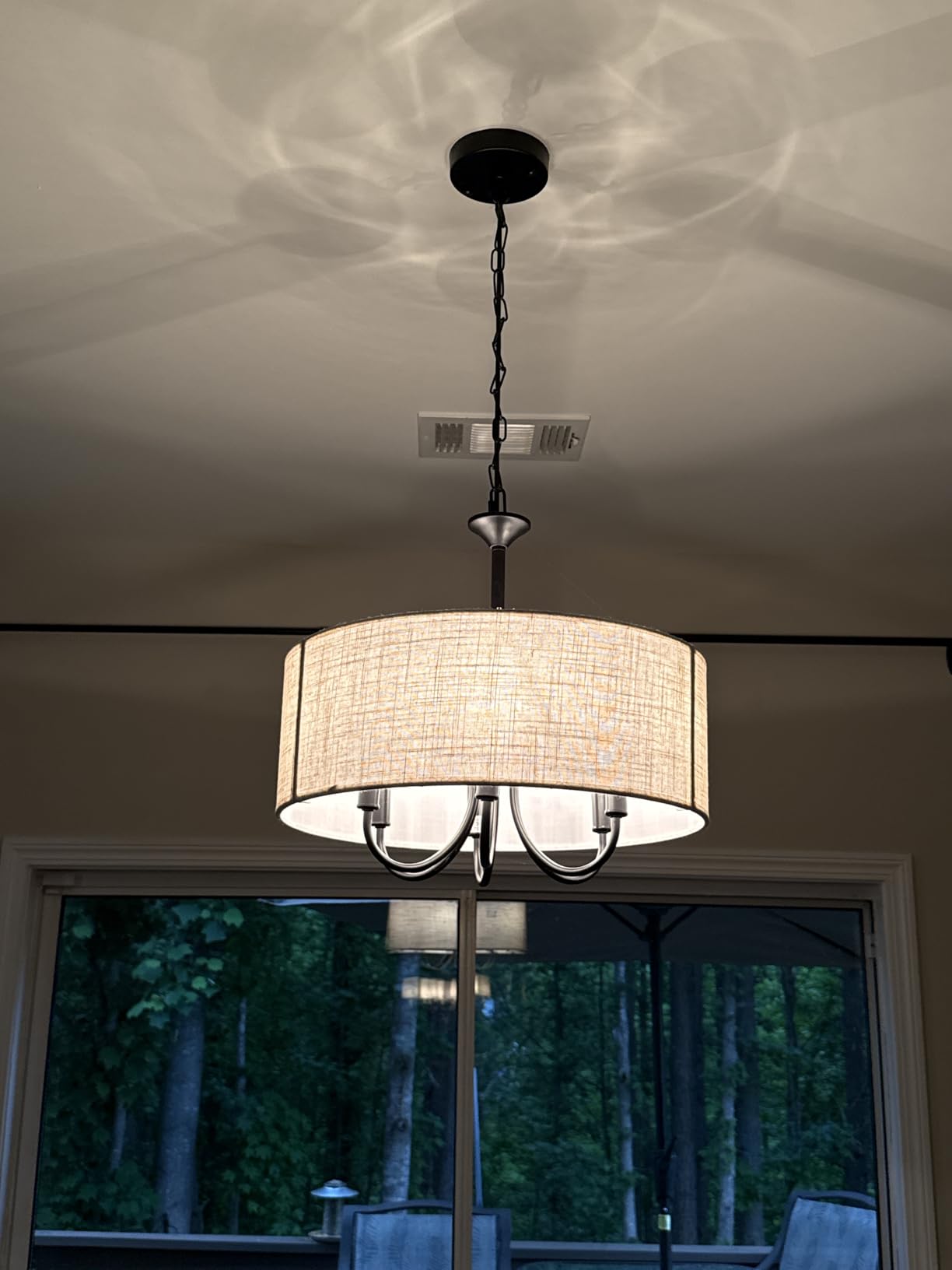 18'' Drum Chandeliers for Dining Room, 6-Light Modern Farmhouse Chandelier Linen Pendant Light, Brushed Nickel Round Chandelier Hanging Light Fixture for Living Room Bedroom Foyer customer photo 2