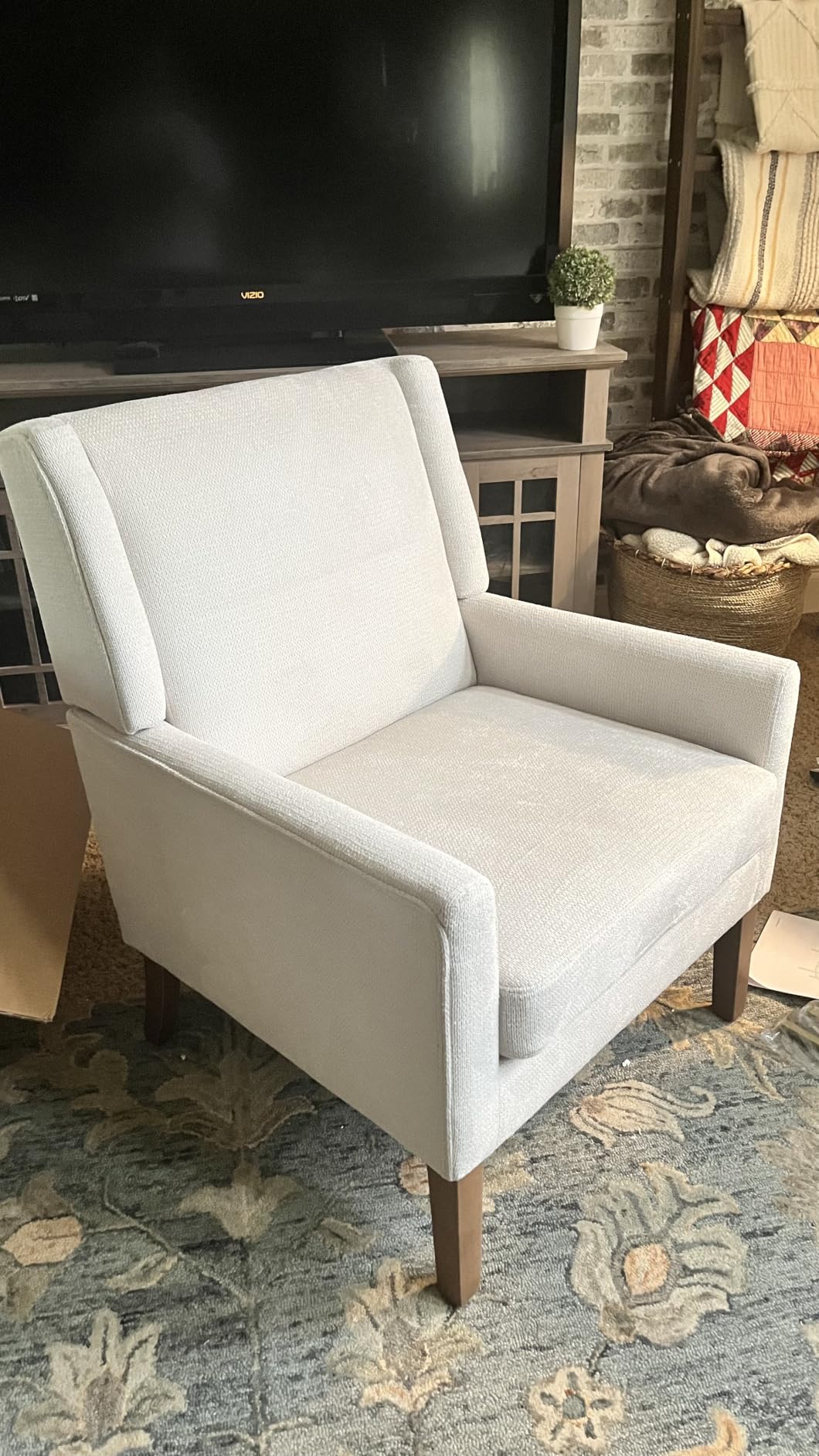 COLAMY Modern Wingback Living Room Chair, Upholstered Fabric Accent Armchair, Single Sofa Chair with Lounge Seat and Wood Legs for Office/Bedroom/Reading Spaces, Beige customer photo 2
