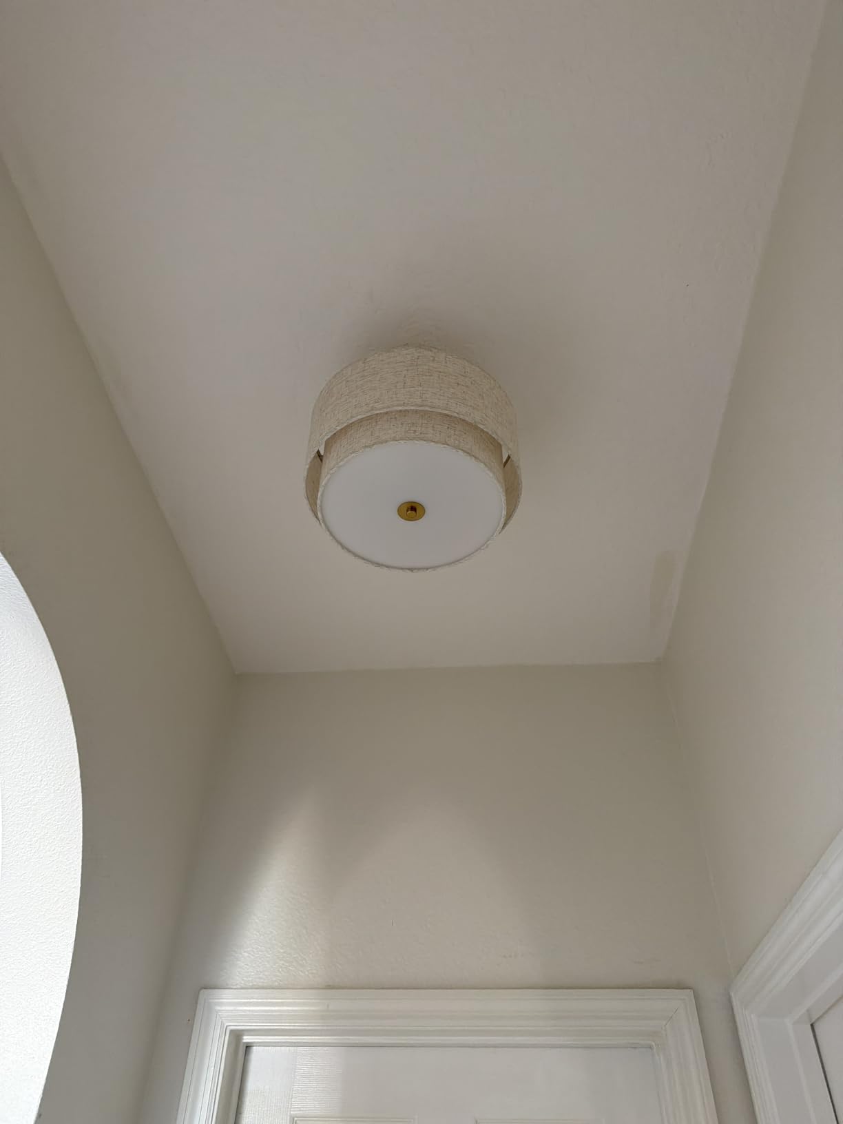 Semi Flush Mount Ceiling Light Fixture, 12.6'' Gold Light Fixtures Ceiling Mount, Modern Close to Ceiling Light with 2-Layer Linen Shade, Farmhouse Drum Ceiling Light for Bedroom Hallway Living Room customer photo 2
