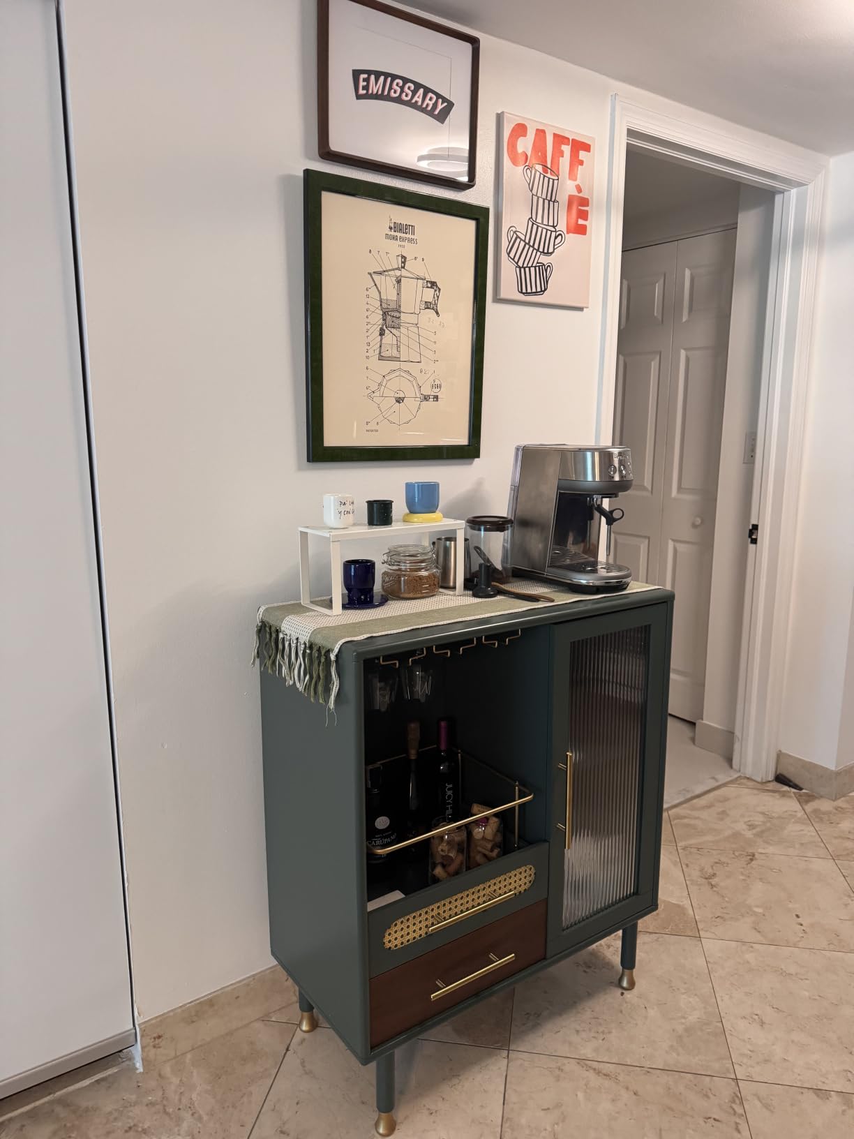 ARTPOWER Modern Coffee Bar Cabinet with Wine Glass Rack and Drawers, Green Liquor Cabinet with Pull-Out Wine Storage for Kitchen, Dining Room, Living Room customer photo 1