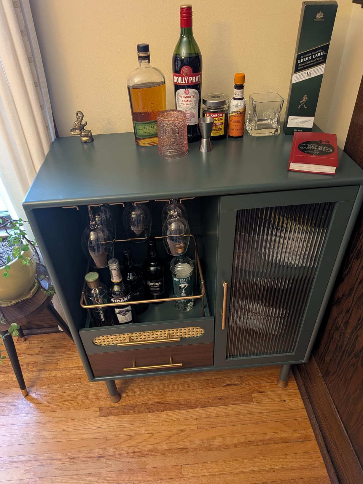 ARTPOWER Modern Coffee Bar Cabinet with Wine Glass Rack and Drawers, Green Liquor Cabinet with Pull-Out Wine Storage for Kitchen, Dining Room, Living Room customer photo 2