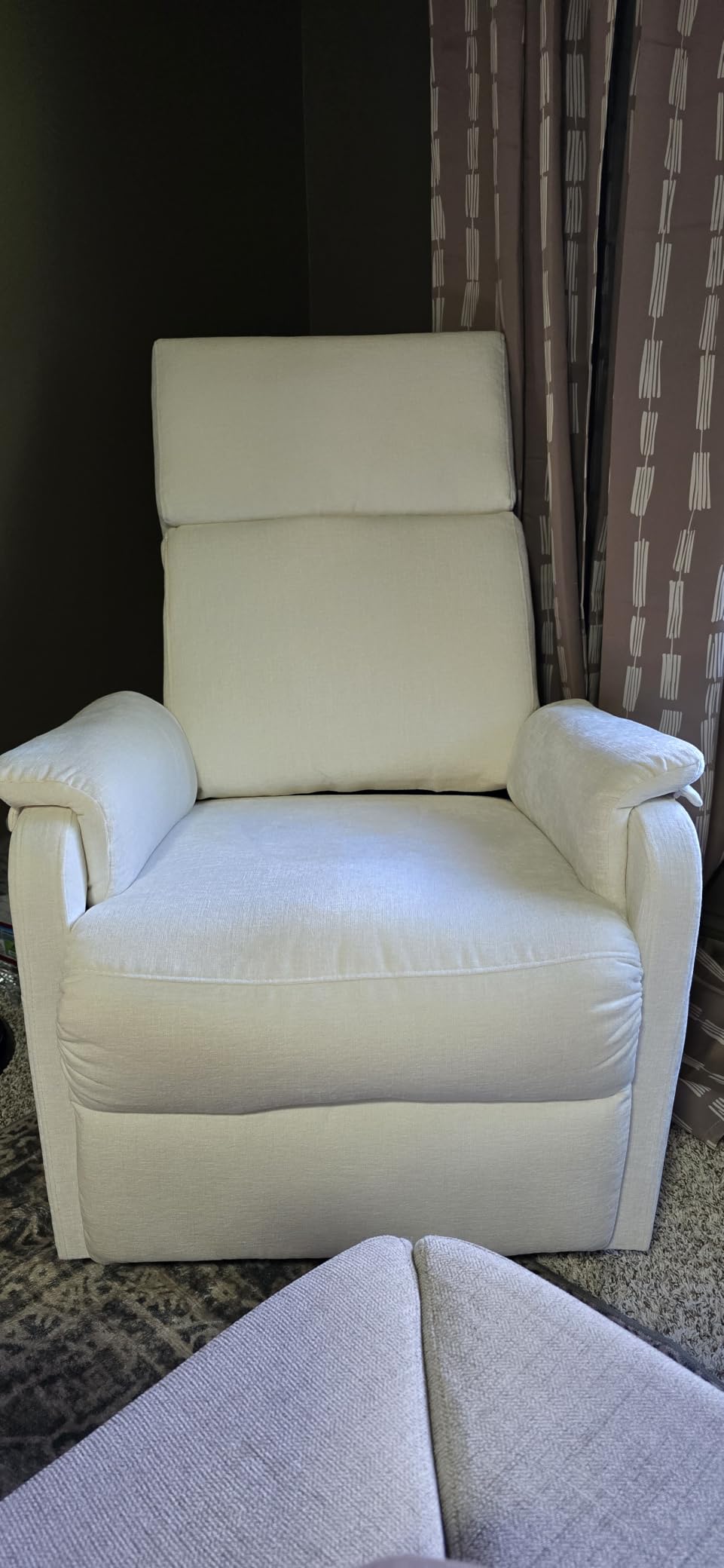 Korser Recliner Chair, Swivel Rocking Recliner Chair for Adults, Glider Rocking Chair, Small Nursery Chair Recliner for Living Room, Reclining Chair with Modern-Designed Armrests, Chenille, Beige customer photo 1