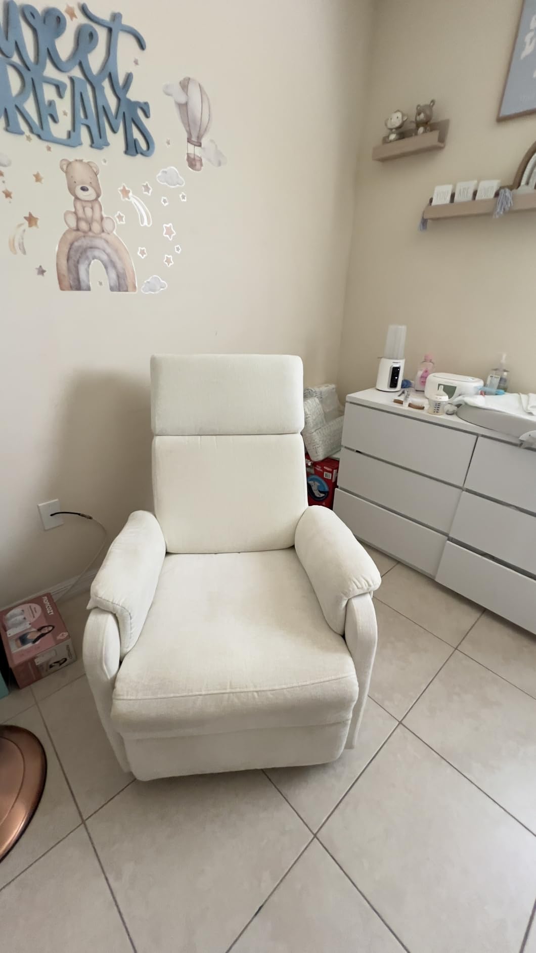 Korser Recliner Chair, Swivel Rocking Recliner Chair for Adults, Glider Rocking Chair, Small Nursery Chair Recliner for Living Room, Reclining Chair with Modern-Designed Armrests, Chenille, Beige customer photo 2