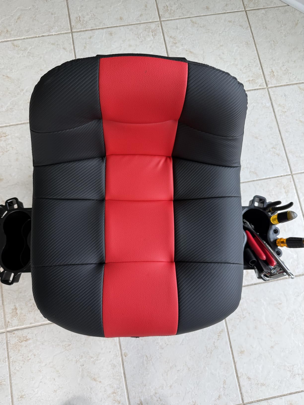 Rolling Stool with Wheels, Adjustable Height Pneumatic Garage Work Mechanic Stool Seat with Backrest, 400 LBS Capacity 360° Swivel Mechanic Crepper Chair with Tool Tray Storage, Red customer photo 1