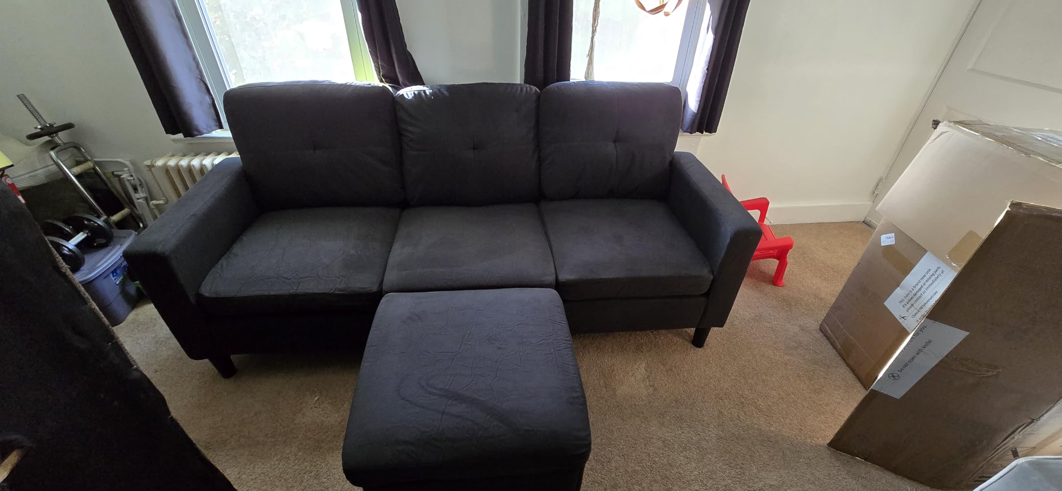 Convertible Sectional Sofa for Small Spaces, L Shaped Modular Sofa with Reversible Chaise & Ottoman Storage, 3 Seat Modern Small Couches for Living Room in Apartment, Linen Fabric, Greige customer photo 1