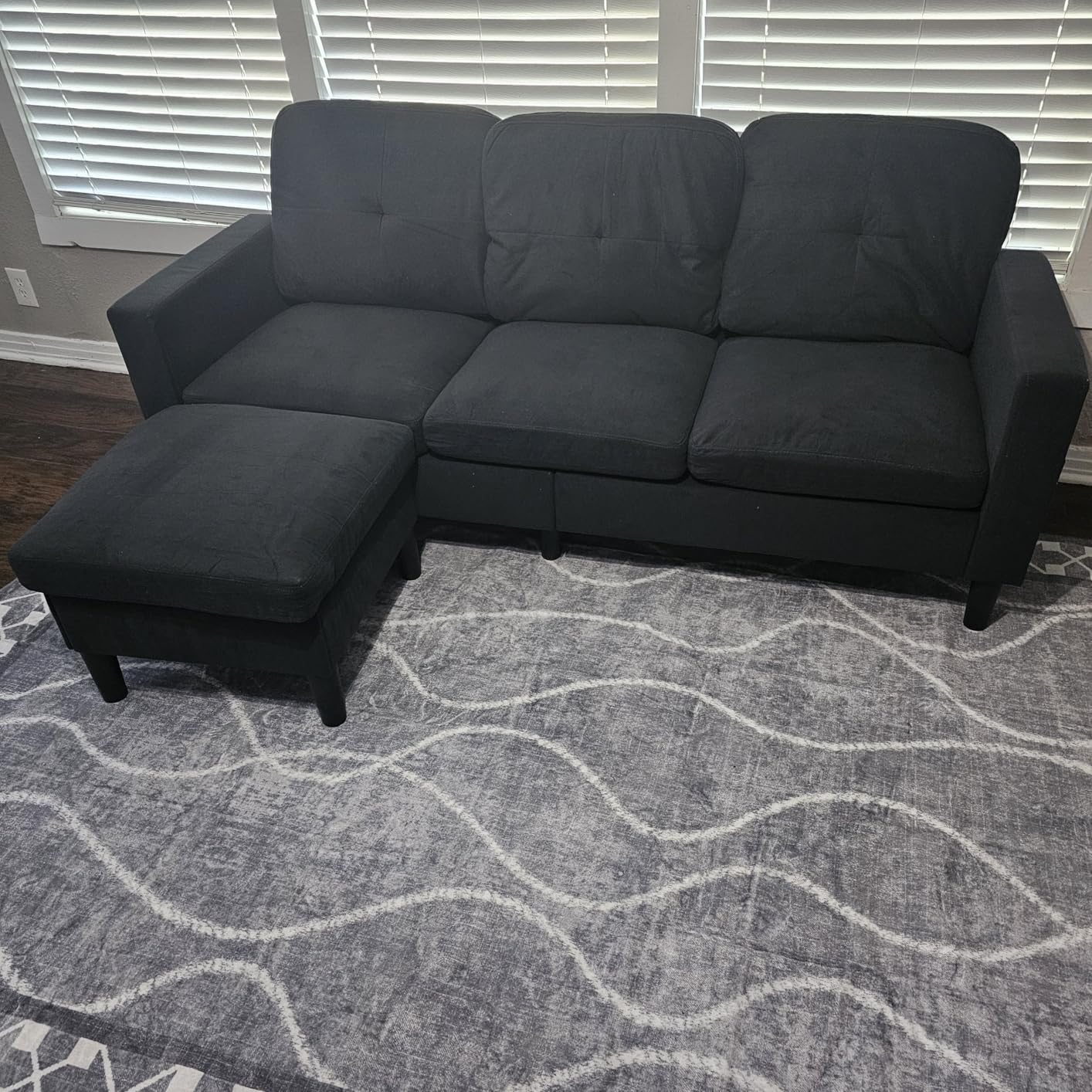 Convertible Sectional Sofa for Small Spaces, L Shaped Modular Sofa with Reversible Chaise & Ottoman Storage, 3 Seat Modern Small Couches for Living Room in Apartment, Linen Fabric, Greige customer photo 2