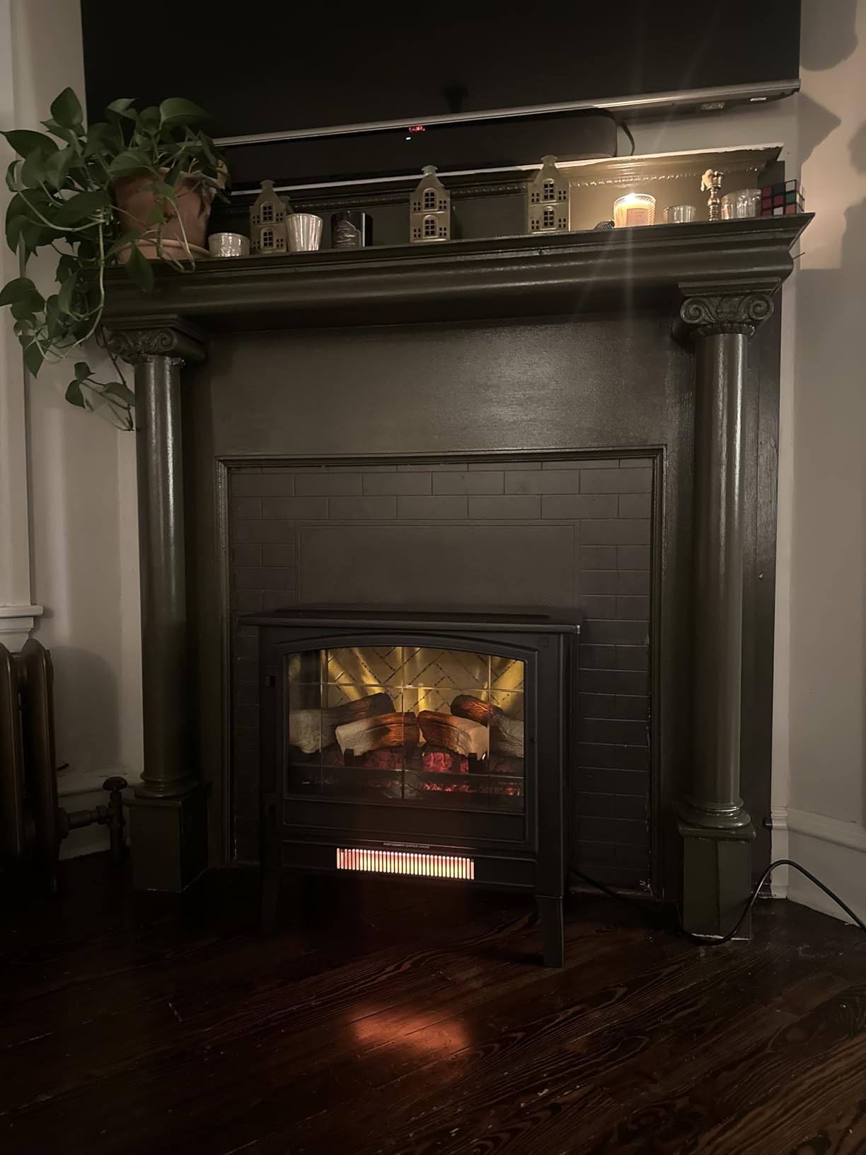 Country Living Infrared Freestanding Electric Fireplace Stove Heater in Bronze | Multiple Flame Colors, Metal Design with Faux Wooden Logs | Alexa/WiFi Enabled - Remote Included customer photo 2