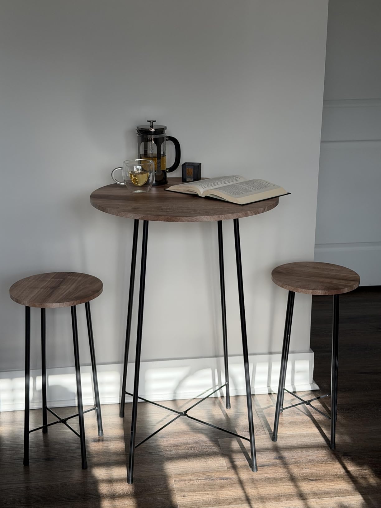 VECELO 3 Piece Pub Table and Chairs Sets Counter Height Bistro Bar Sets with 2 Barstools for Kitchen Breakfast Nook, Small Space, Apartment, Breakfast Dinner Restaurant, Gold customer photo 1