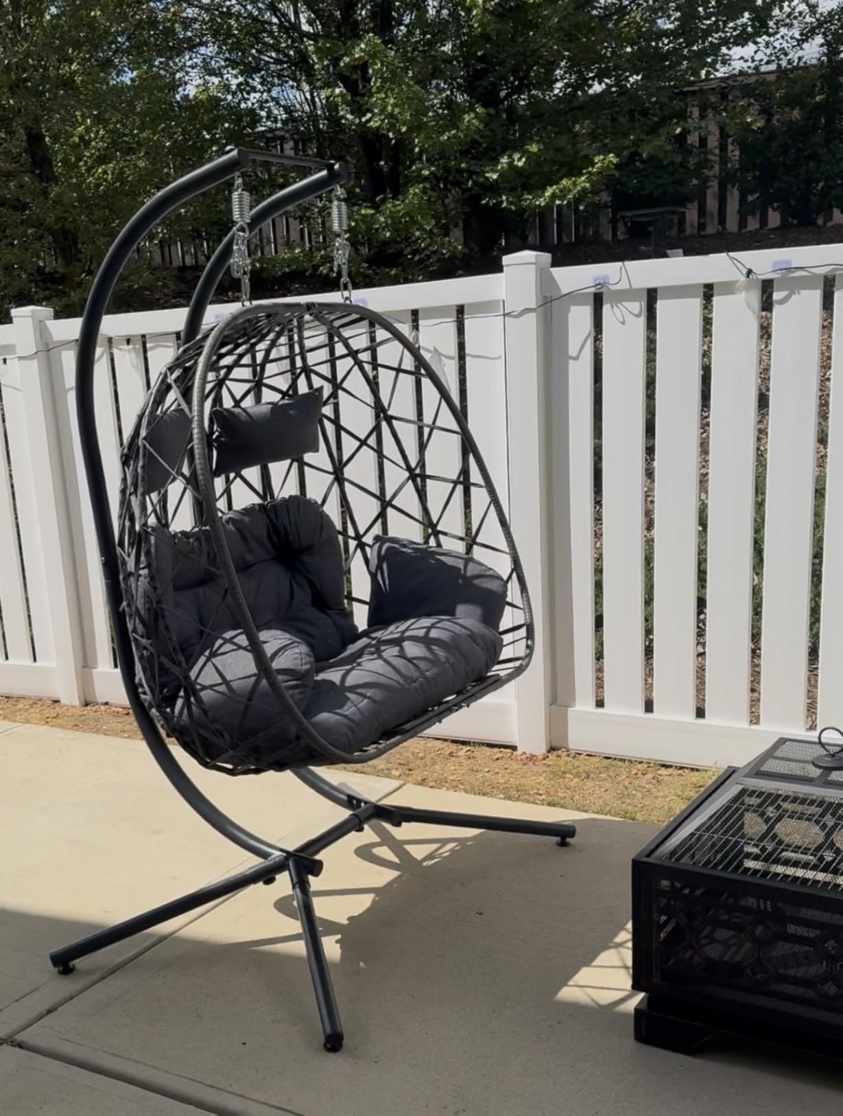 SWITTE Double Egg Chair Outdoor with Stand, Patio Hanging Swing, Grey | Indoor 2 Person Egg Swinging with Cushion, Wicker Loveseat for Porch Balcony Backyard, Cozy Hammock Chairs 680 LBS Capaticy customer photo 2