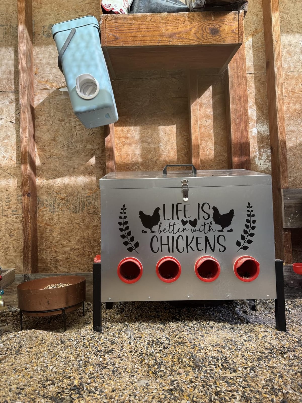 95 lb Chicken Feeder with 10 No-Waste Ports - Extra-Large Galvanized Metal Poultry Feeder with Adjustable Height Heavy-Duty Stand - Outdoor Feed Box for Chickens, Ducks & Geese customer photo 2
