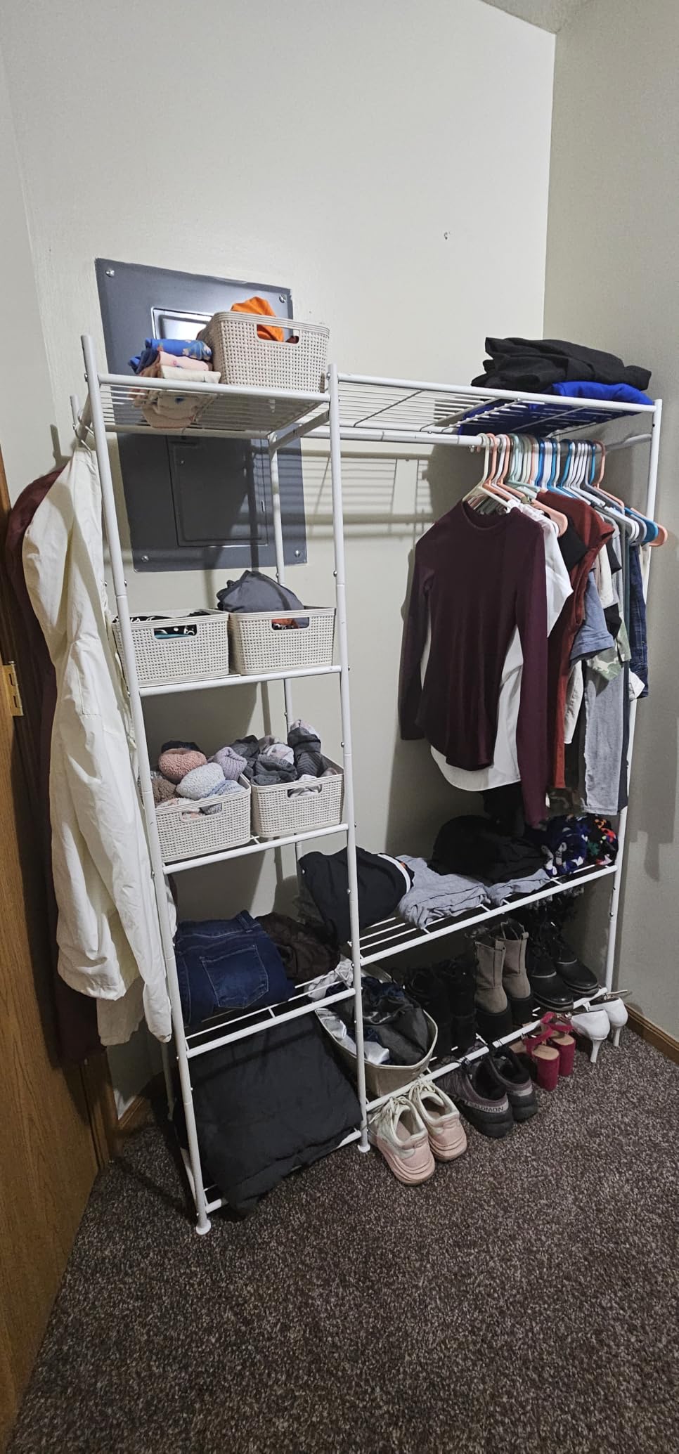 HOMIDEC Wardrobe Closet, Portable Clothes Rack with 4 Tiers Shelves | Freestanding Closet Organizers and Storage System with Hanging Rod, Steel Clothing Rack Suitable for Cloakrooms, Bedrooms, White customer photo 1