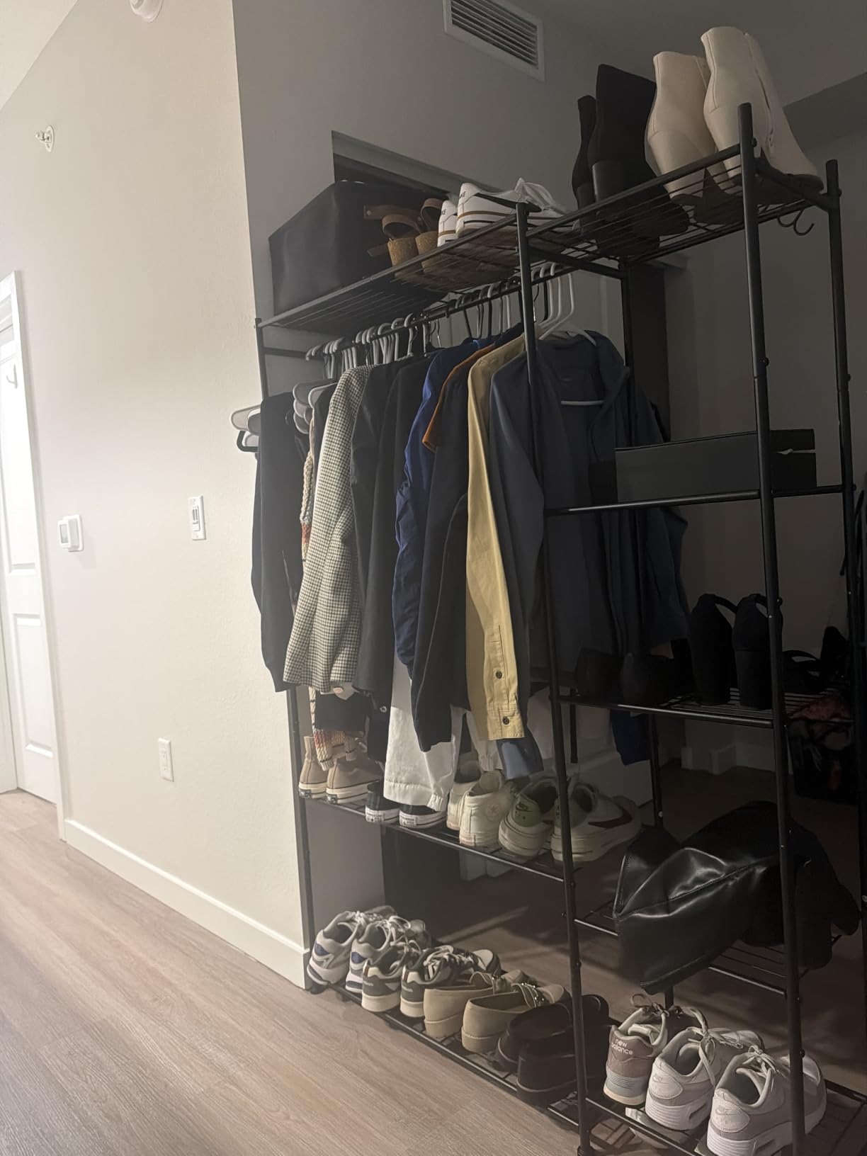 HOMIDEC Wardrobe Closet, Portable Clothes Rack with 4 Tiers Shelves | Freestanding Closet Organizers and Storage System with Hanging Rod, Steel Clothing Rack Suitable for Cloakrooms, Bedrooms, White customer photo 2