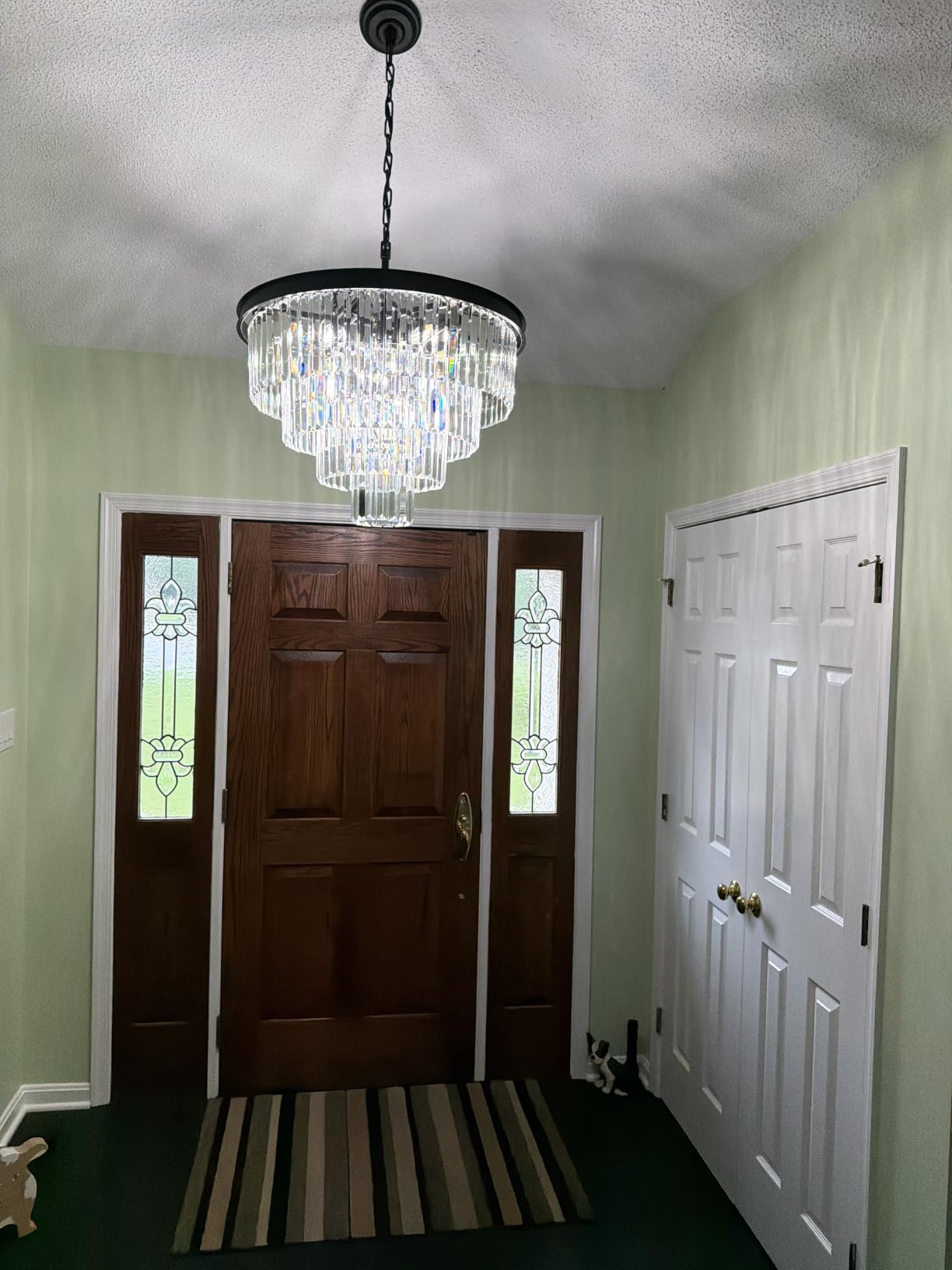 Crystal Chandeliers for Dining Room Lights Fixture Over Table, 15 Lights Black Modern Chandeliers for Living Room, 4-Tier Round Crystal Lighting Fixtures for Bedroom Entryway Kitchen Island D24 Inch customer photo 1