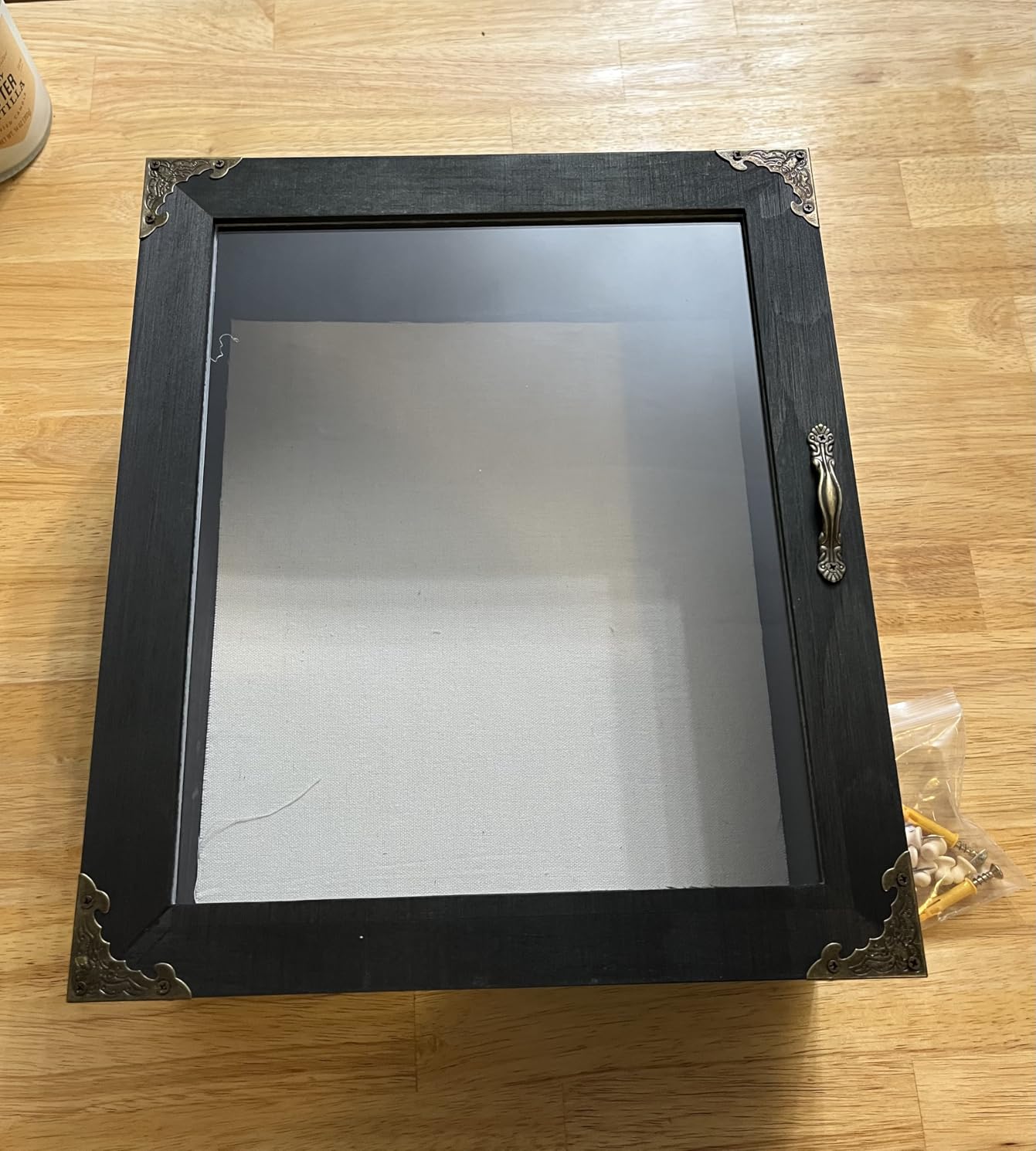 Deep Shadow Box Frame 11x11, Overall Depth 4.5, Glass Door, Black Solid Wood Display Case, Vintage Metal Corners, Memory Box for Medals Photos Coins Awards Wedding Keepsakes Memorial Gifts customer photo 1