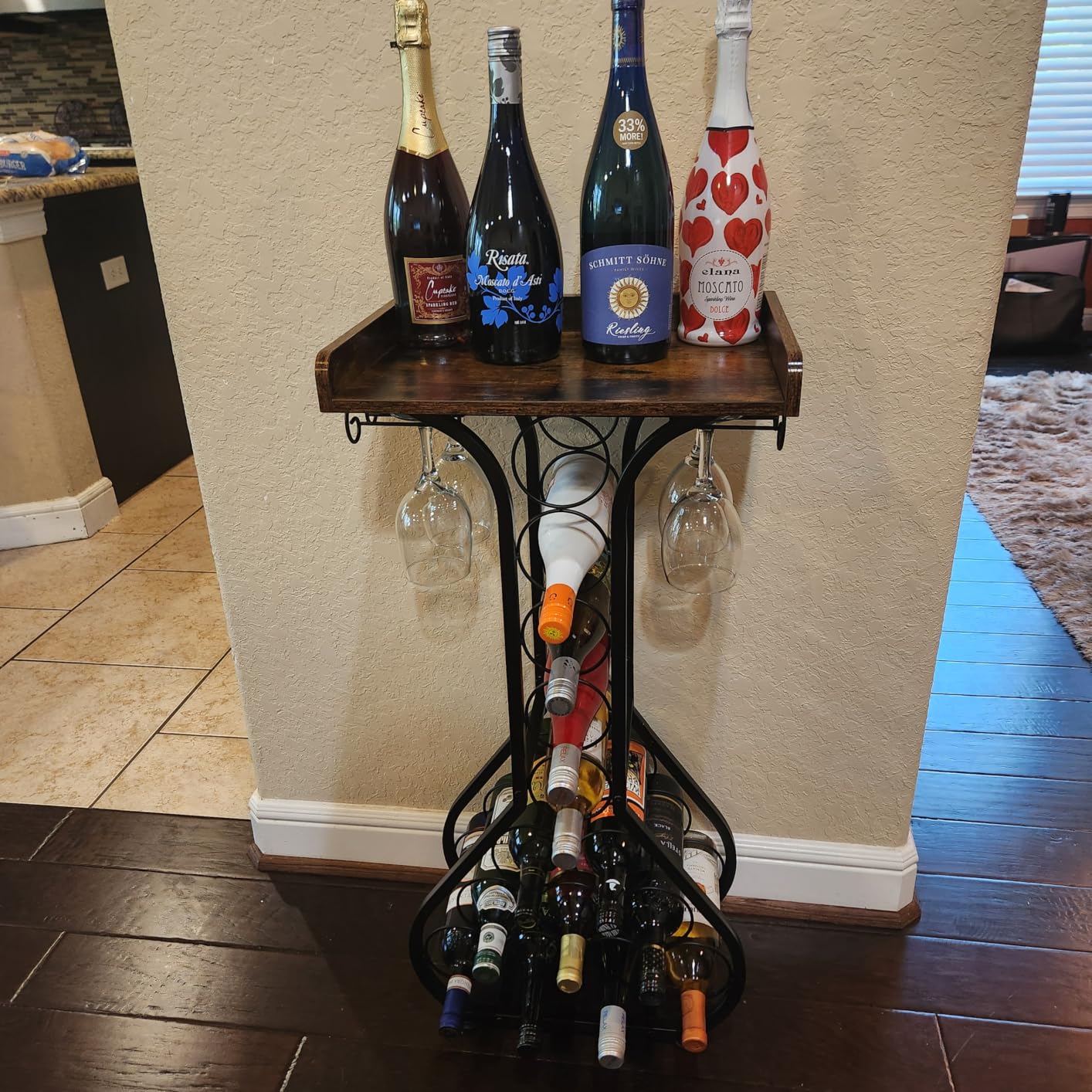 X-cosrack Wine Rack Freestanding Floor, Wine Storage Rack Mini Bar Table with Tabletop, Glass Holder Wine Bottle Display Stand Liquor Cabinet for Home Bar Kitchen Living Room customer photo 1