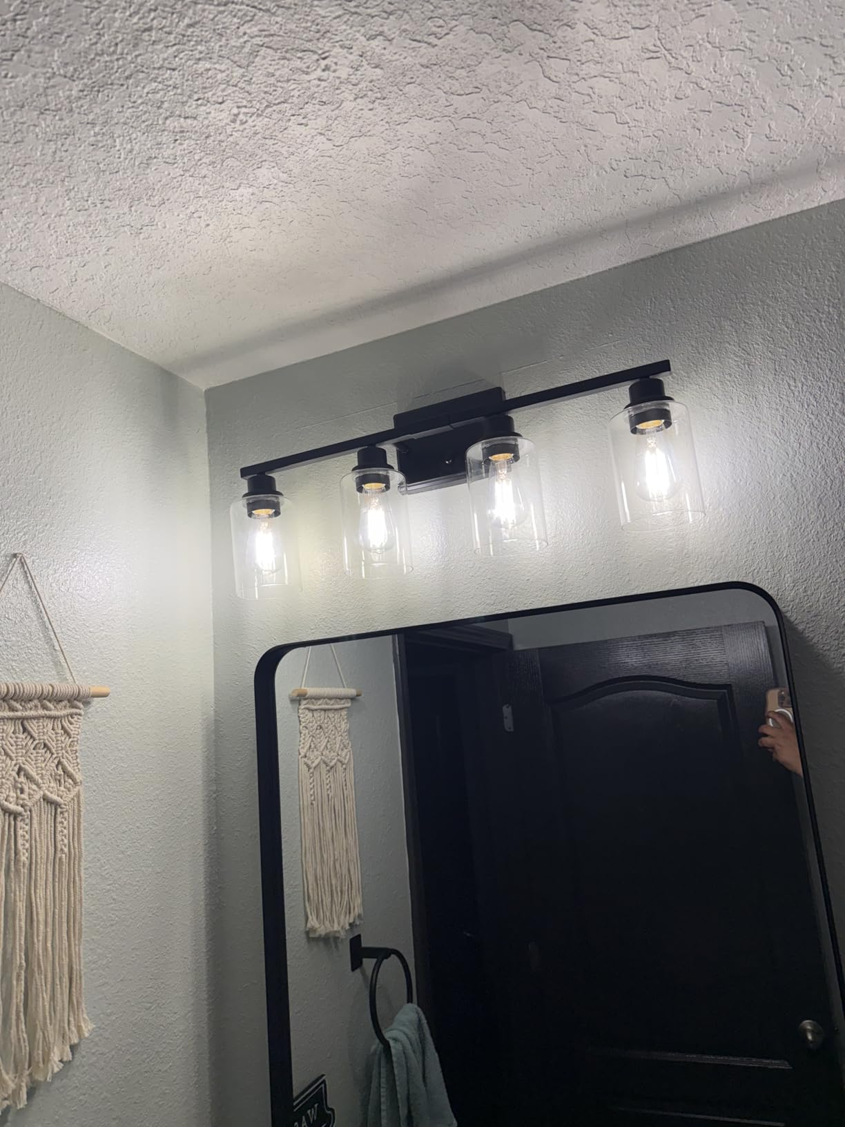 Unicozin Modern Bathroom Light Fixtures, 4 Light Vanity Lights Over Mirror, Black Wall Lamp with Clear Glass for Living Room Cabinet Bedroom Porch customer photo 1