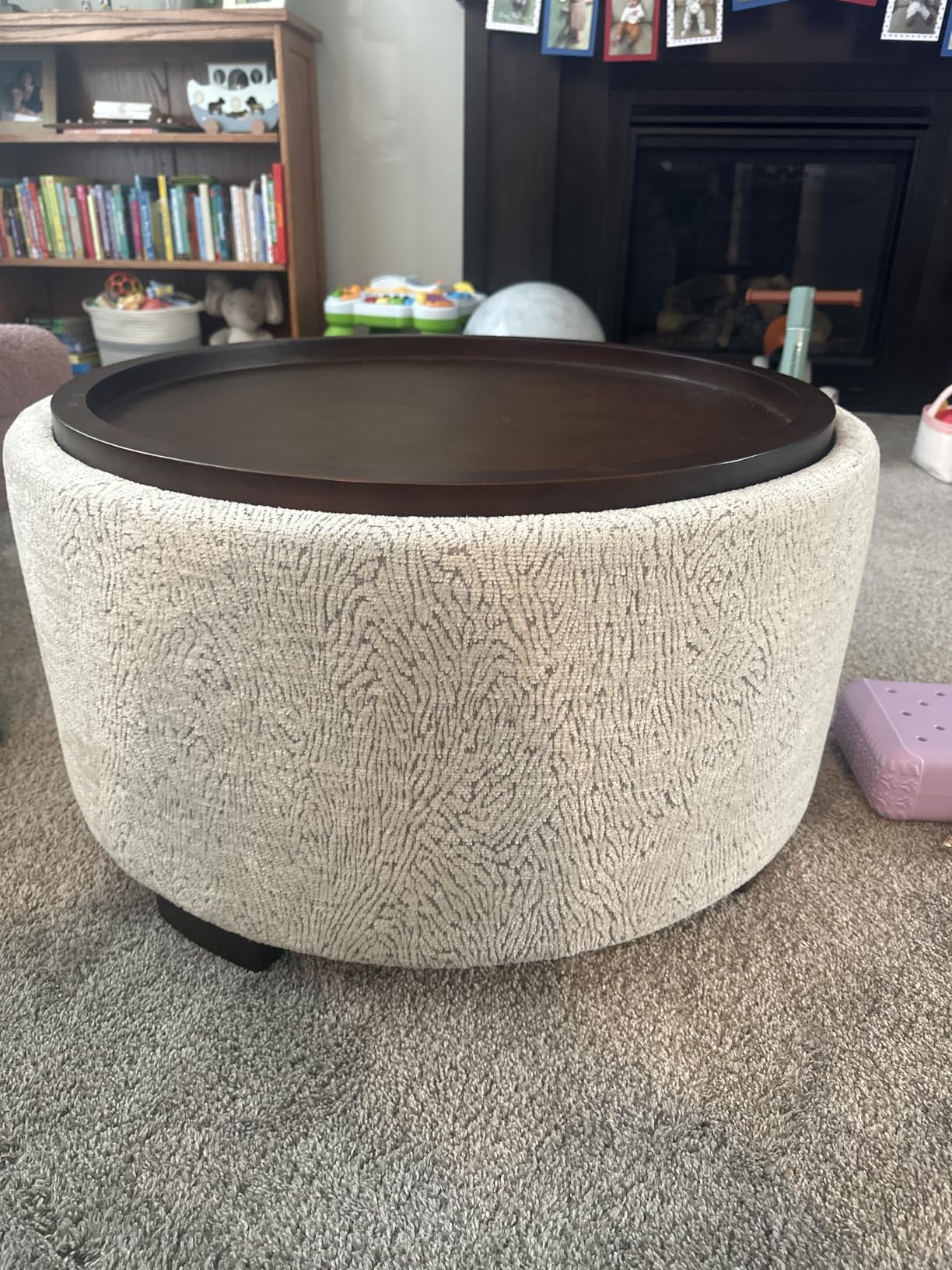 Zihanhome 30 Inch Round Storage Ottoman, Ottoman Coffee Table with Lift Off Lid, Boucle Modern Ottomans with Storage for Living Room, Bedroom, Apartments (Brown) customer photo 1