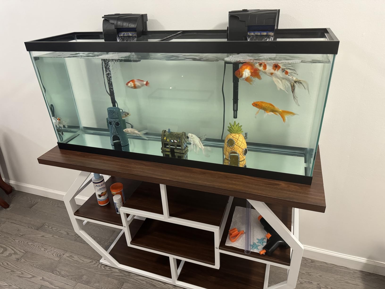 DWVO 55-75 Gallon Aquarium Stand with Power Outlet, Black & Gold | Display Stand for Turtle Tank, Reptile Terrarium, Metal Fish Tank Stand Suitable for Living Room, Entryway, 860LBS Capacity customer photo 2