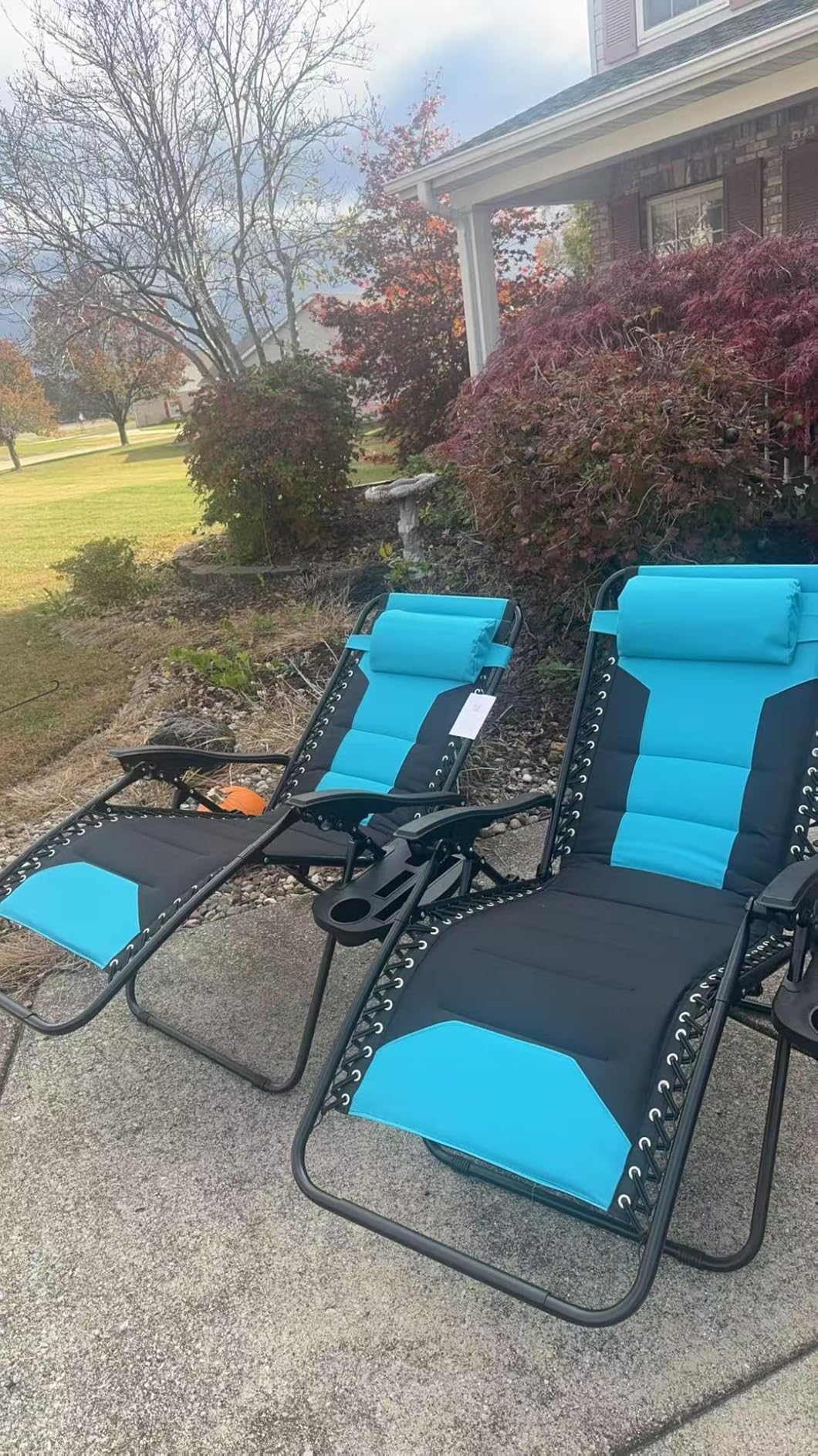 Padded Outdoor Zero Gravity Chair Set of 2, Cup Holder, 28in Seat, Aqua | Foldable Outdoor Lounger, Detachable Cup Holder, 28in Seat, 400 LBS Weight Capacity, Equipped with Armrest customer photo 1