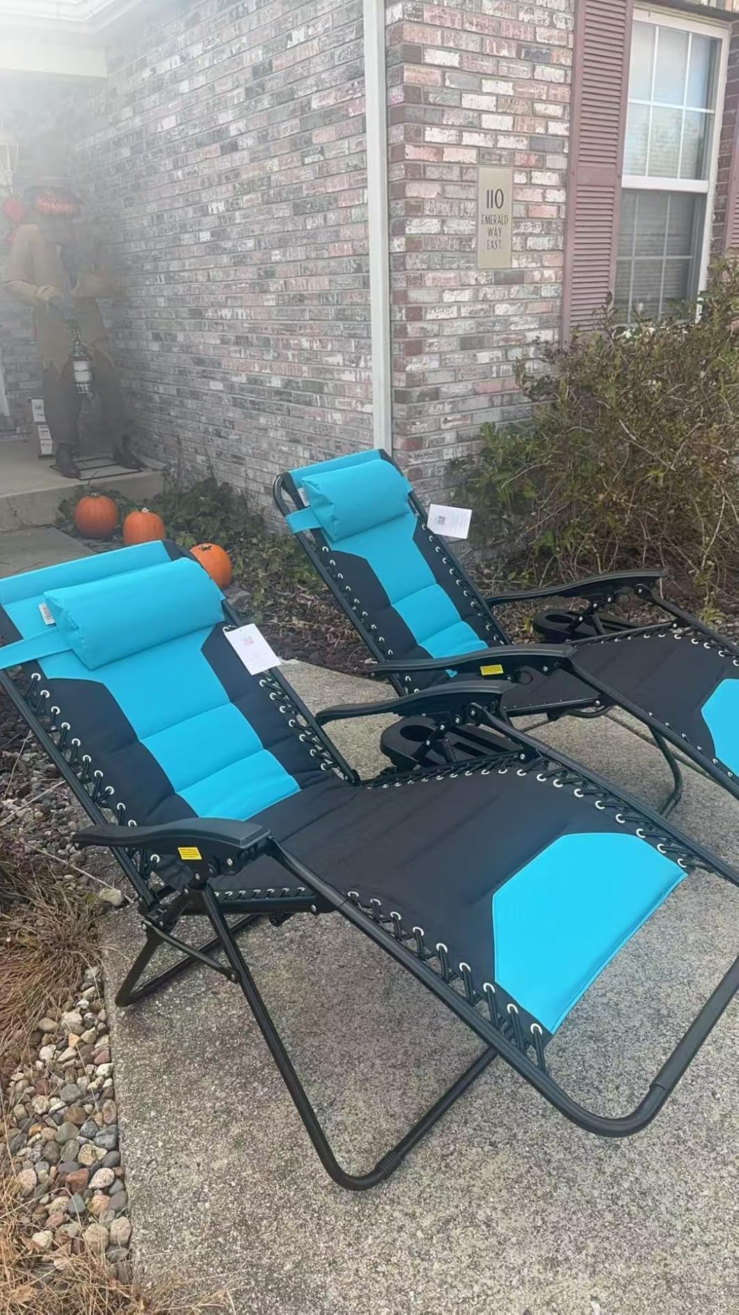 Padded Outdoor Zero Gravity Chair Set of 2, Cup Holder, 28in Seat, Aqua | Foldable Outdoor Lounger, Detachable Cup Holder, 28in Seat, 400 LBS Weight Capacity, Equipped with Armrest customer photo 2
