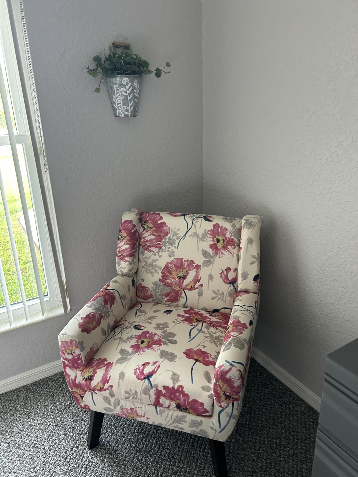 Modern Floral Accent Chair, Fabric Upholstered Armchair, White | Comfy Wingback Chair with Removable Cushion, Wood Frame, Button Tufted Living Room Chair Bedroom Side Reading Seat customer photo 2