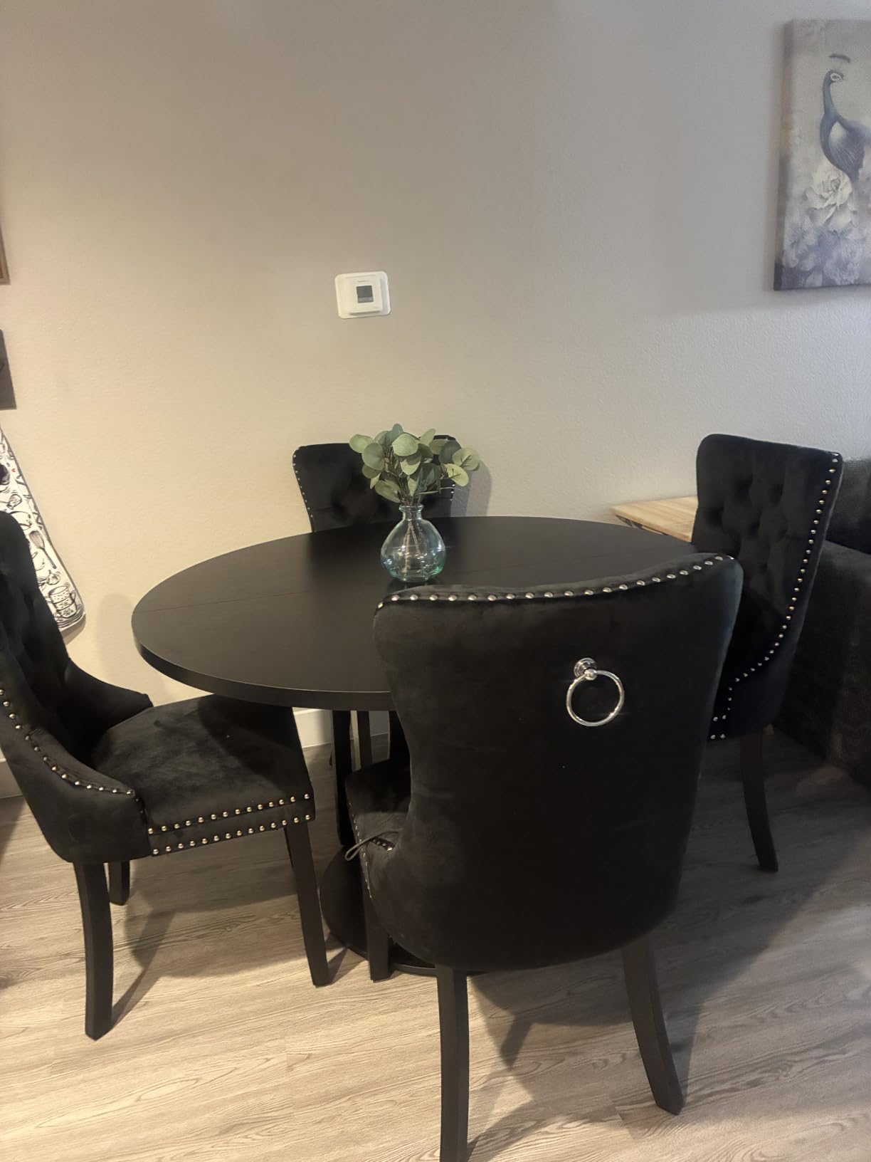 Hixkol Velvet Dining Chairs Set of 4,Upholstered Dining Chairs with Ring Pull Trim and Button Back and Wood Legs, Modern Seating for Kitchen, Bedroom & Living Room(Black) customer photo 2