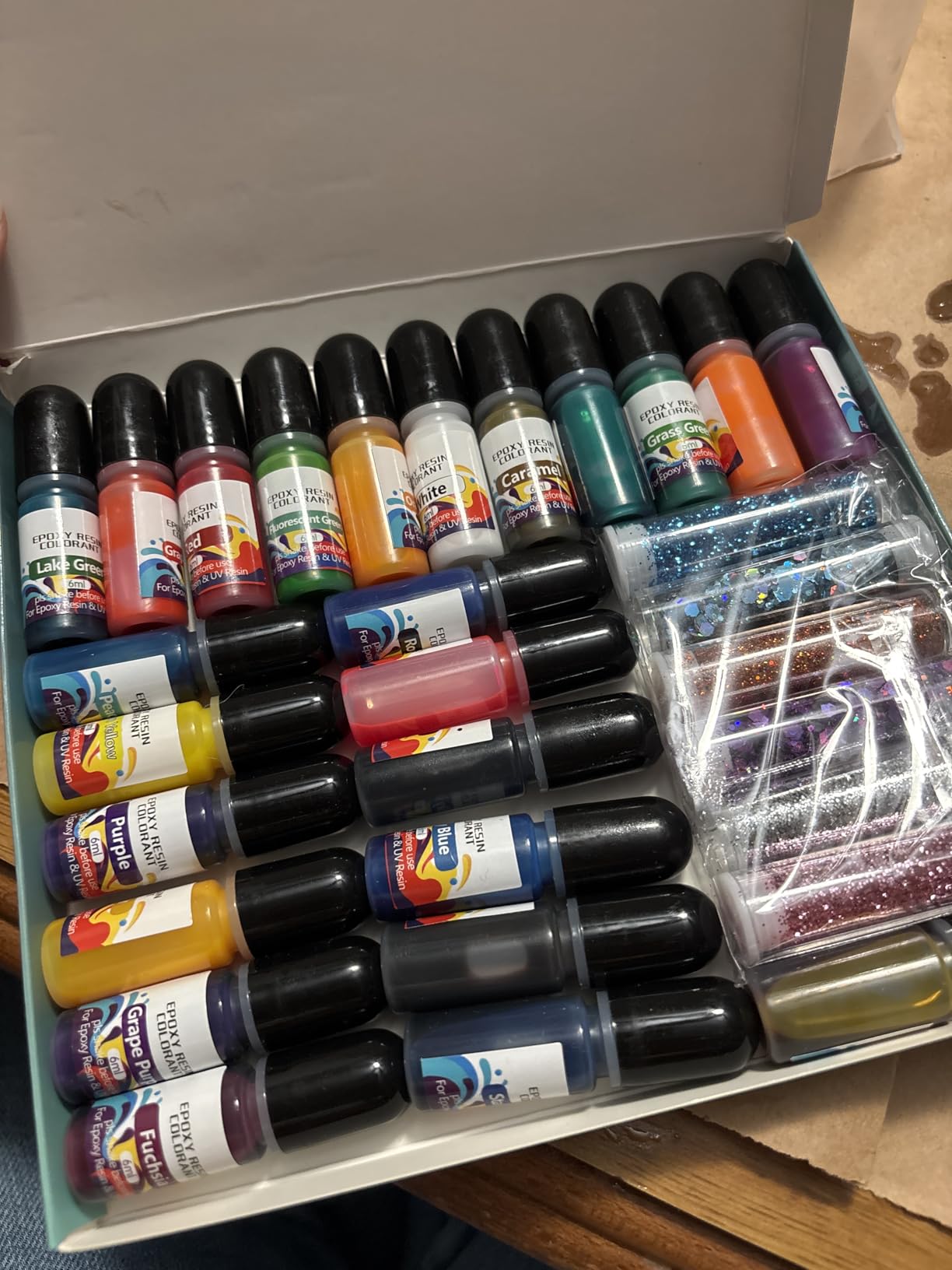 SigWong Epoxy Resin Color Pigment - 24 Colors Liquid Epoxy Dye Set with 6 Glitters, Highly Concentrated, Non-Toxic Resin Pigment for Art, Jewelry Making & Crafts - Each 6ml/0.25 oz customer photo 1