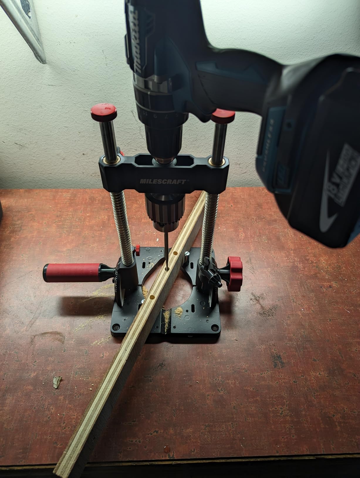 Milescraft 1348 Drill Mate PRO - Heavy-Duty Portable Drill Press Drilling Guide, 1/2 inch Chuck, Precision Drilling Jig Attachment for Drilling Angled or Straight Holes, Adjustable Drill Guide Attachment customer photo 1