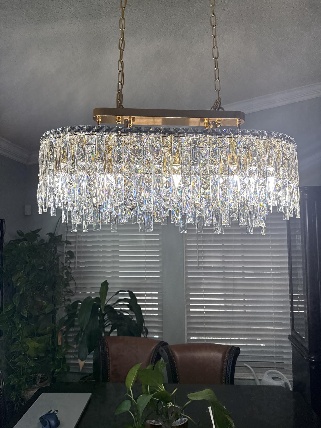 Gold Crystal Chandeliers for Dining Room Light Fixture, 24