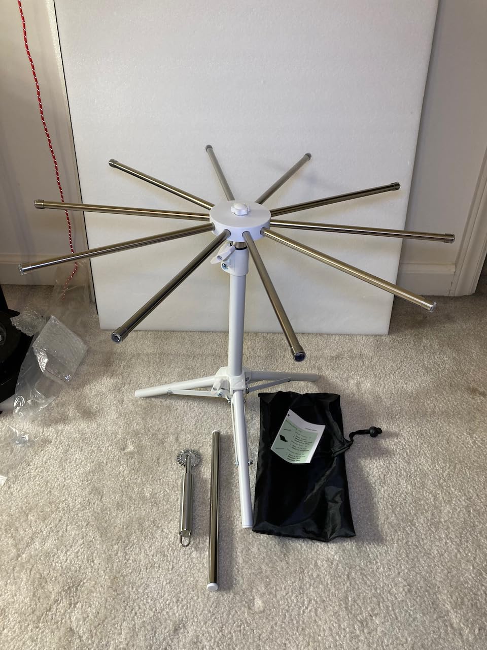 Pasta Drying Rack Collapsible, Large Noodle Dryer Foldable | 360° Rotating, Adjustable Height(14.5