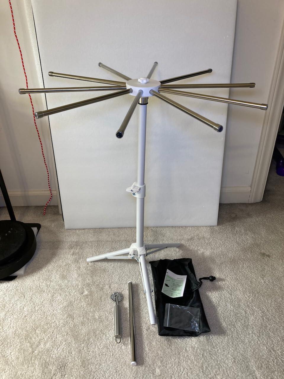 Pasta Drying Rack Collapsible, Large Noodle Dryer Foldable | 360° Rotating, Adjustable Height(14.5