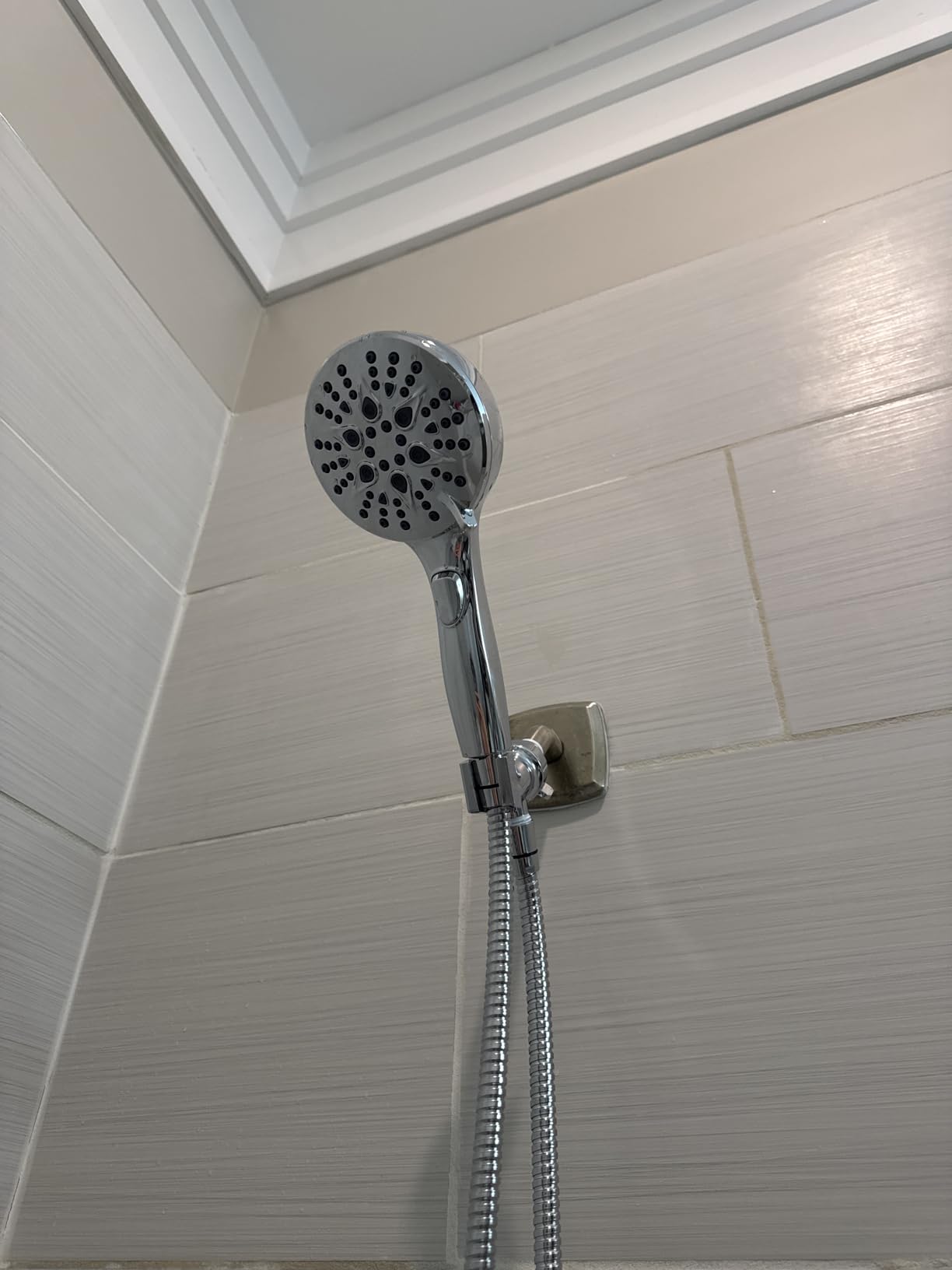 GwernKB Handheld Shower Head with ON OFF Switch & 79in Stainless Steel Hose | Built-in Power Spray, 7-Setting High Pressure Spray with Bracket & Extra No Drilling Wall Shower Holder for Lower Mount, Silver customer photo 2