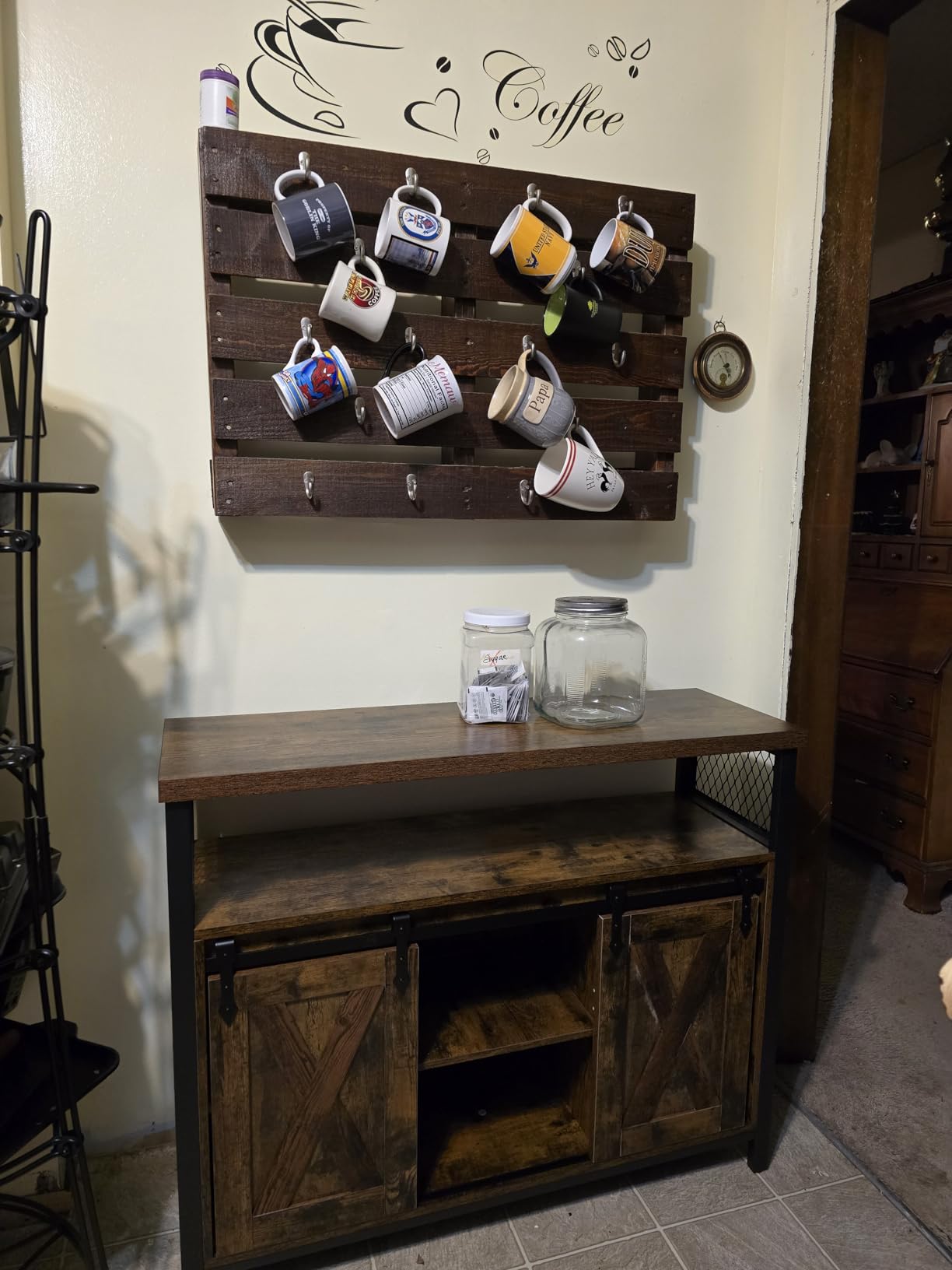 VASAGLE Buffet Cabinet, Coffee Bar Storage Cabinet, Sideboard with 2 Sliding Barn Doors, Adjustable Shelves, 13 x 39.4 x 31.5 Inches, for Living Room, Rustic White and Honey Brown ULSC092W01 customer photo 2
