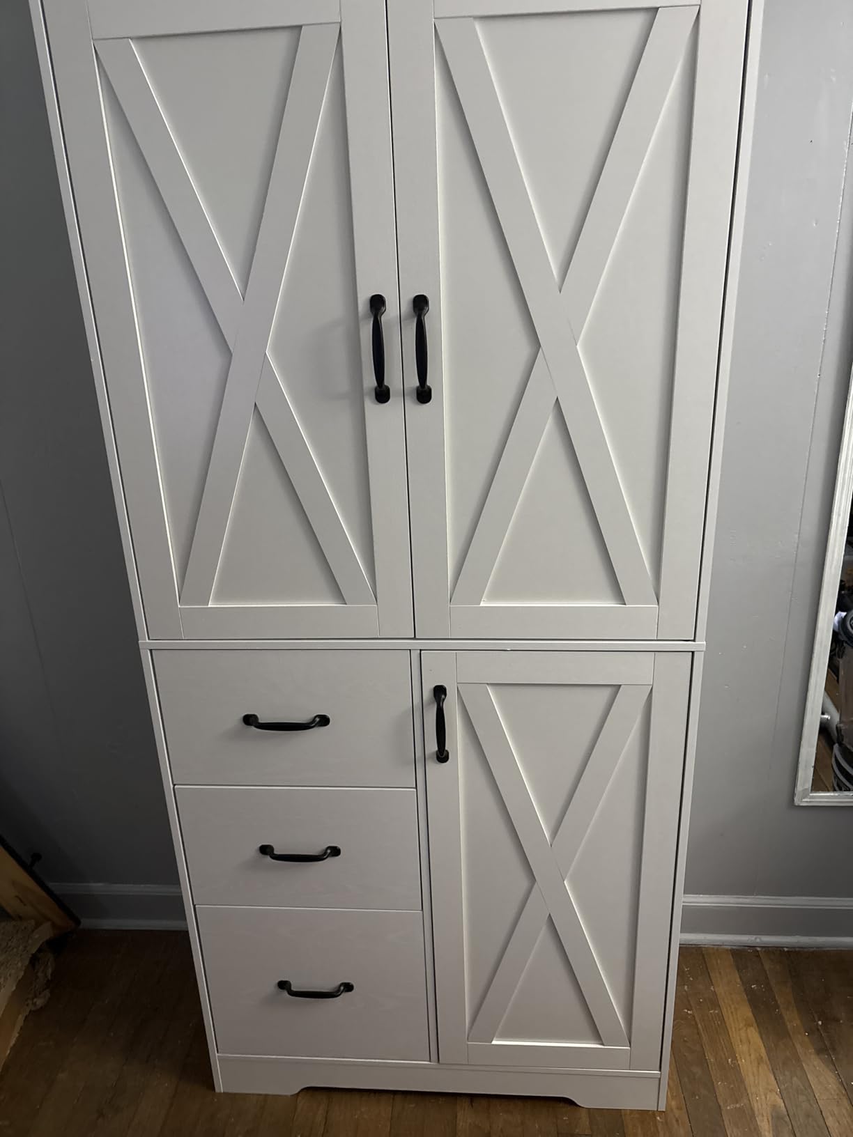 IRONCK Pantry Cabinet, 67.5 inch Tall Storage Cabinet with 3 Doors & Drawers, Farmhouse Kitchen Cabinet with Adjustable Shelves, 5 Tier Freestanding Cupboard for Kitchen, White customer photo 1