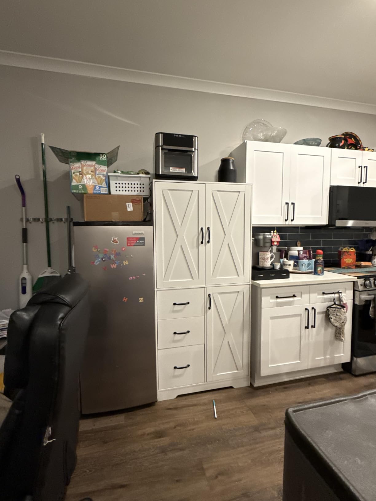 IRONCK Pantry Cabinet, 67.5 inch Tall Storage Cabinet with 3 Doors & Drawers, Farmhouse Kitchen Cabinet with Adjustable Shelves, 5 Tier Freestanding Cupboard for Kitchen, White customer photo 2