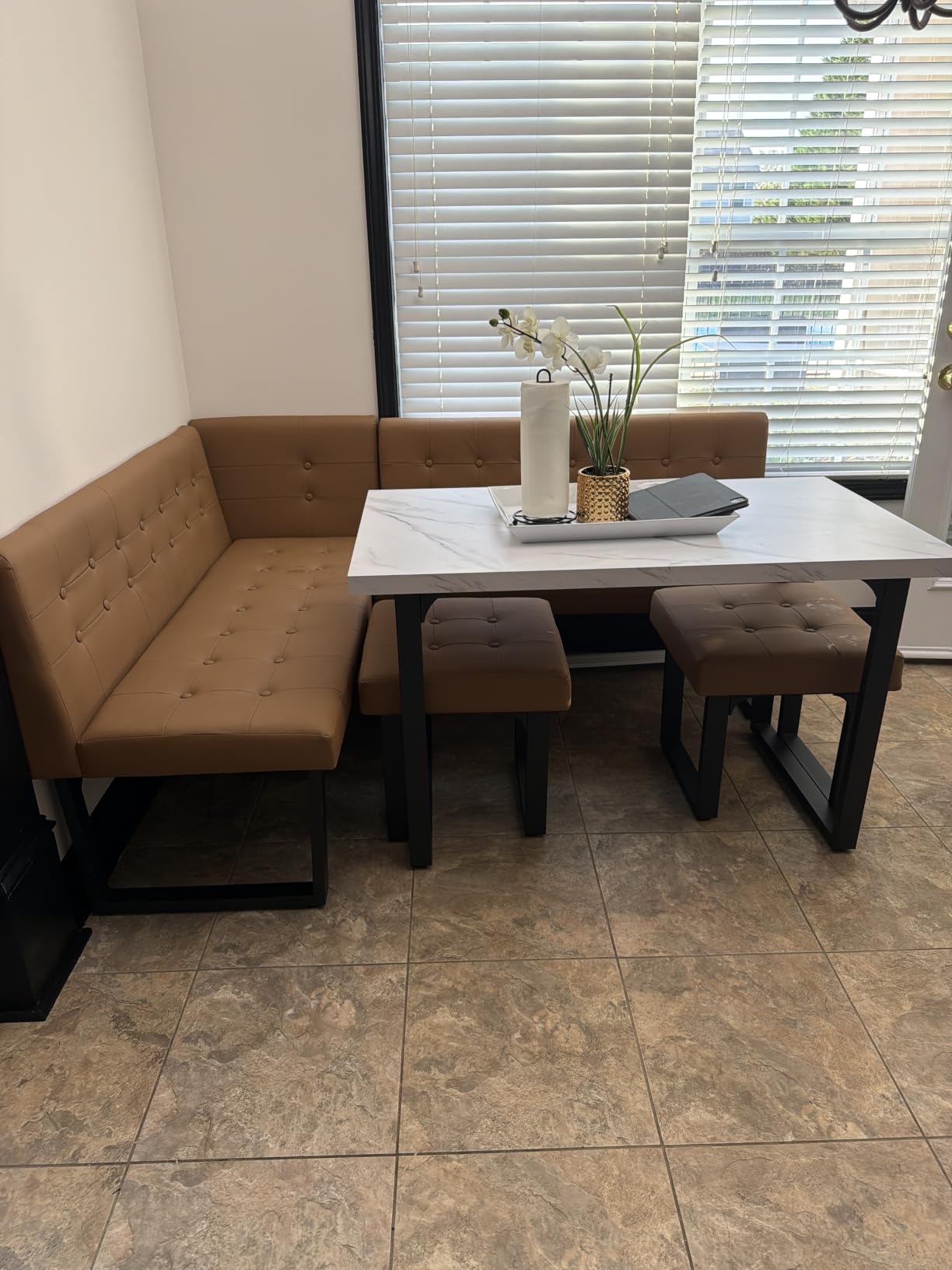 Corner Dining Table Set for Small Spaces, 72 Inch Breakfast Nook with Storage Banquette, 5 Piece Dining Set with Upholstered Bench, Modern Grey customer photo 2