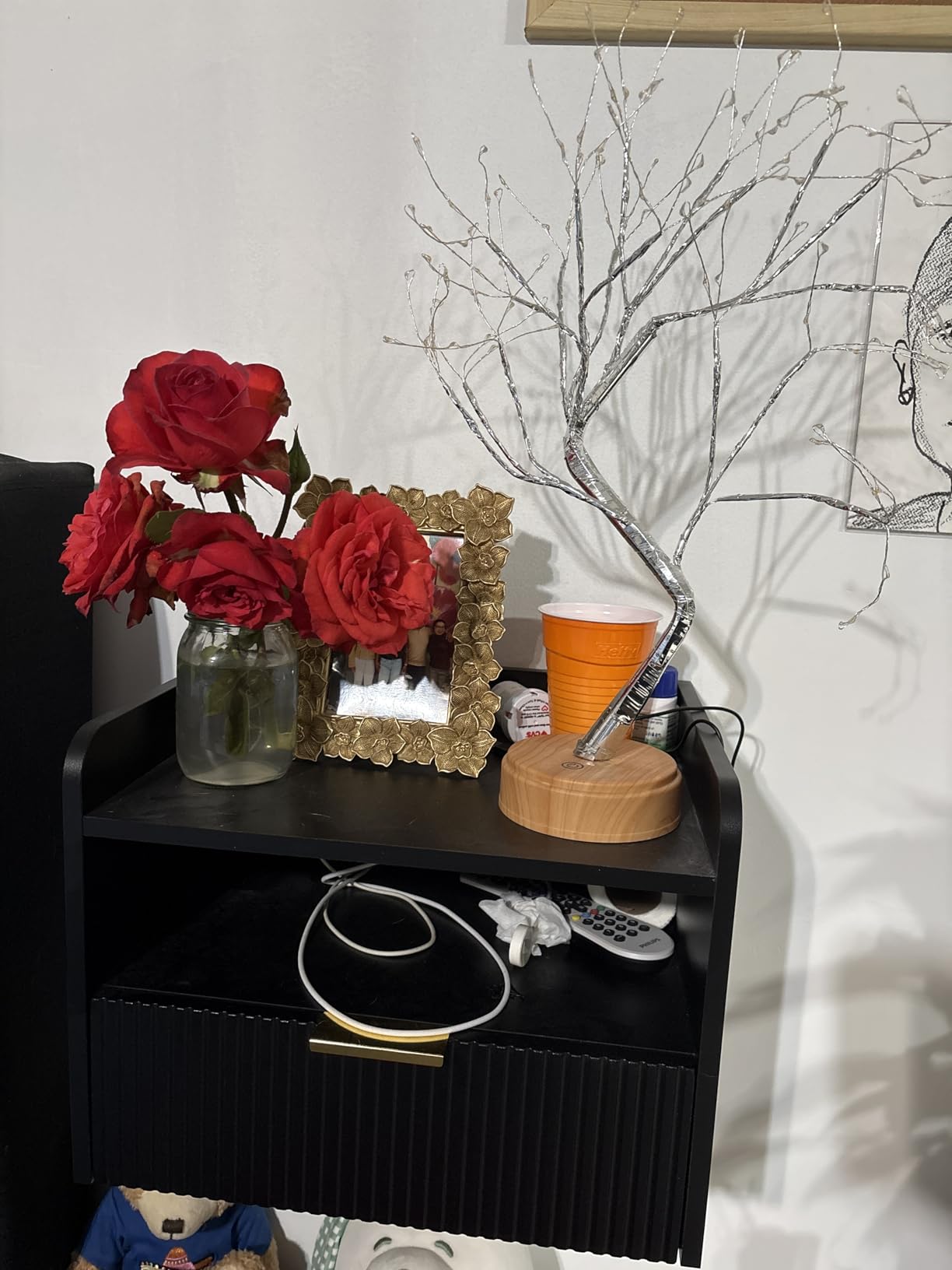 Veegle Floating Nightstand with Charging Station and LED Lights (Walnut Brown) customer photo 1