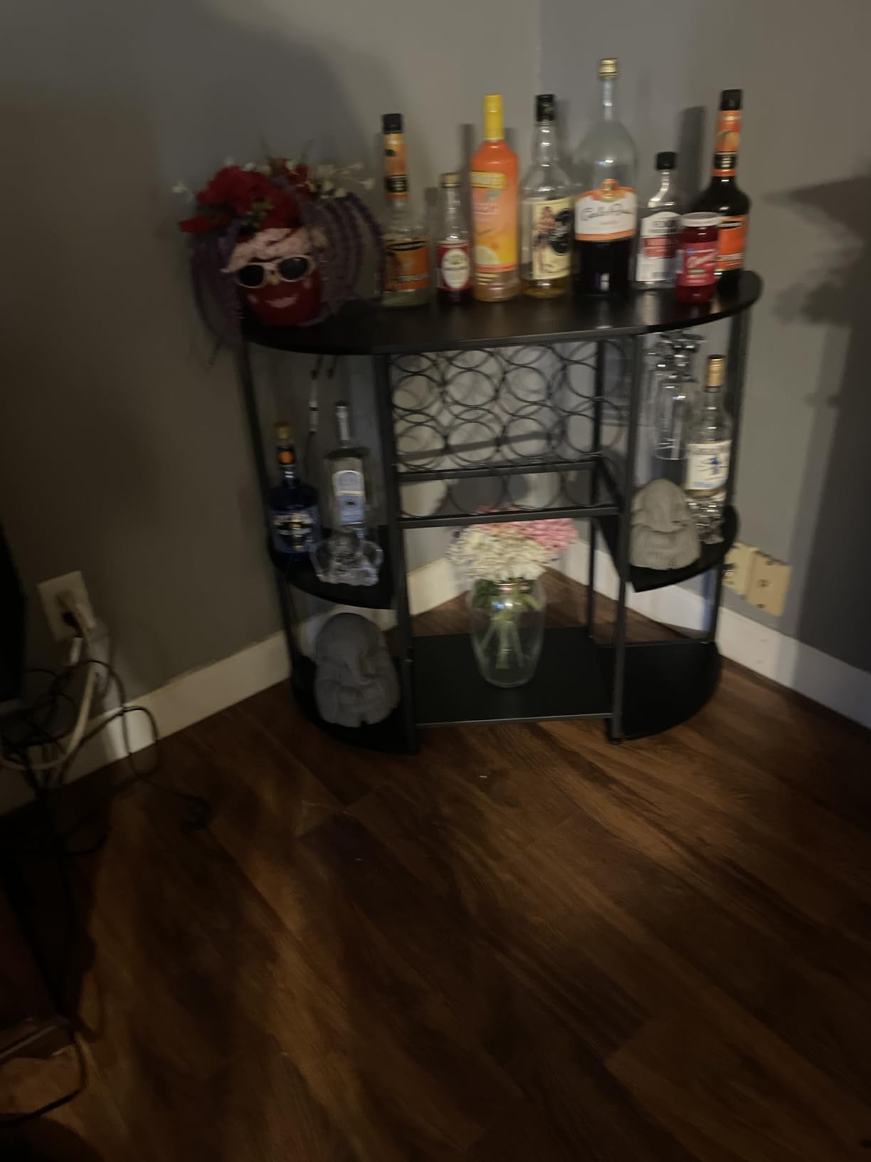 JKsmart Wine Bar Cabinet with LED Lights, Mini Wine Bar Cart with Storage and Glass Holder, Home Bar Coffee Bar for Liquor, 3-Tier Bar Table for Kitchen, Dining Room, Living Room, Black customer photo 2