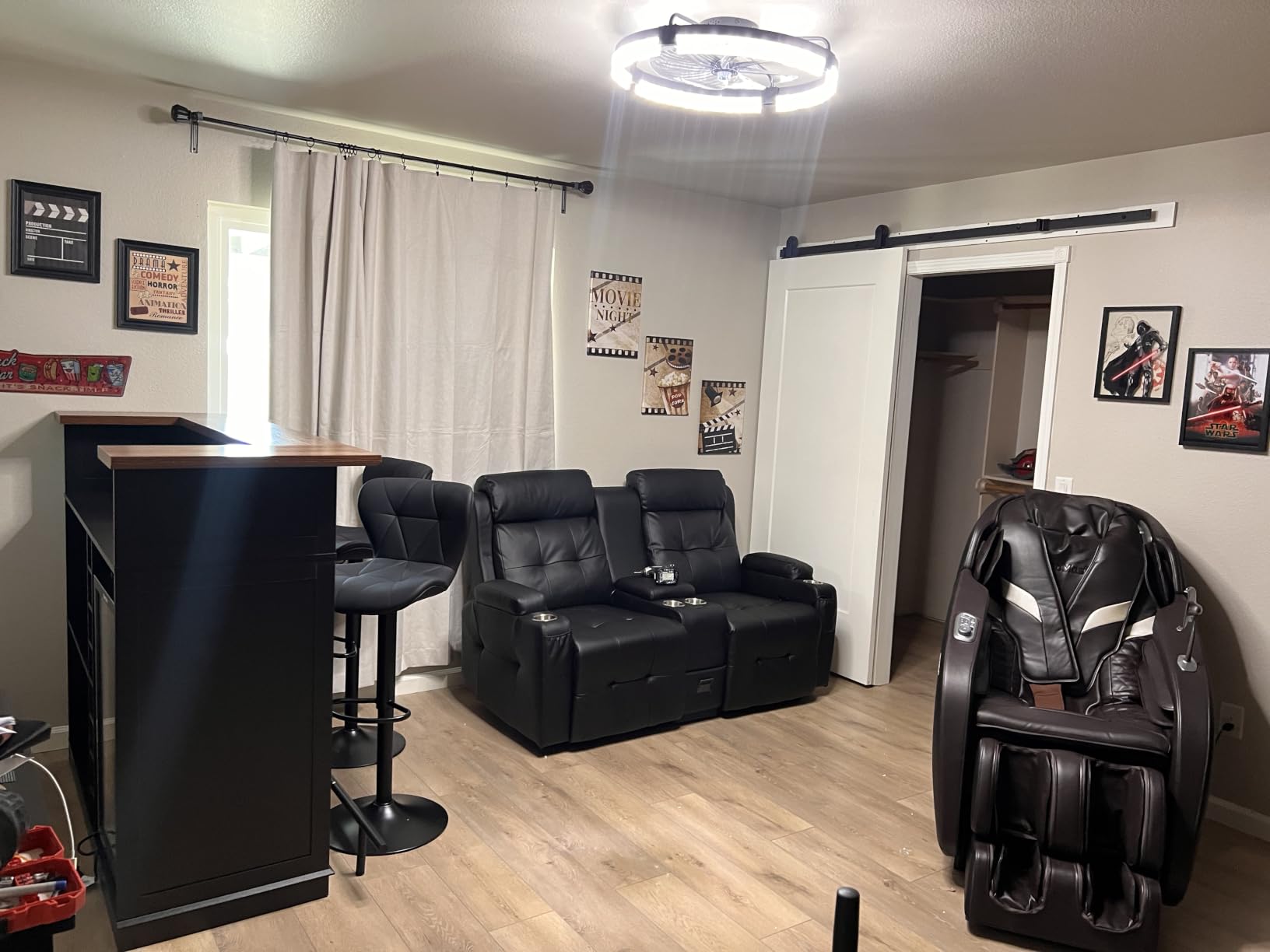 Loveseat Recliner Sofa, Home Theater Seating with Massage, Reclining Loveseats with Console, Wall Hugger RV Couch Movie Theater Chairs, RV Furniture Sofas with USB, Cup Holders, Drawer for Gaming Room customer photo 2