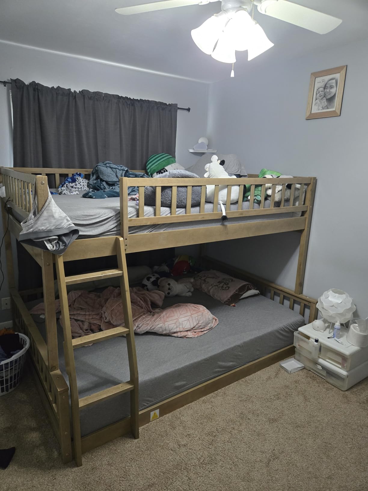 Bellemave Full XL Over Queen Bunk Bed for Kids/Adults, Bunk Beds with Charging Station and Bookcase, Solid Wood Bunk Beds Full XL Over Queen for Girls, Boys, Antique Wood customer photo 1