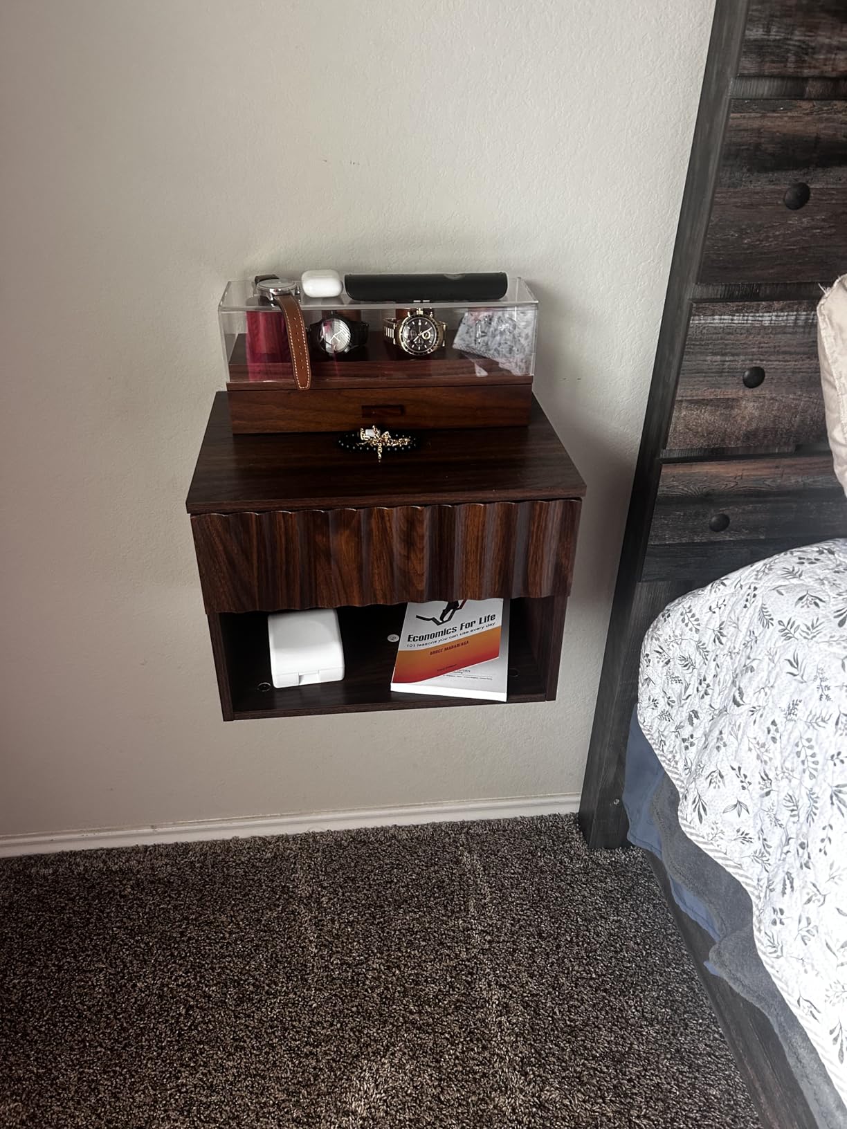 BuildHom Floating Nightstand with Fluted Drawer, Bedside Table | Espresso Space-saving Floating Night Stands with Open Shelf, Modern Wall Mounted End Table for Bedroom and Small Spaces customer photo 2