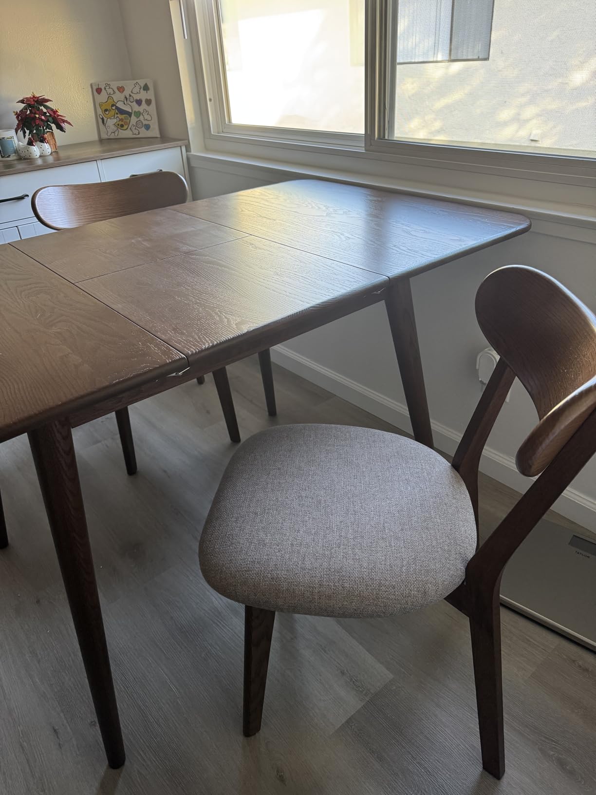 Mid Century Modern Walnut Dining Chairs Set of 4, FAS-Grade Oak, 400 lbs | Heavy-Duty Commercial Grade, Armless, Solid Curved Back, Smoked Brown Upholstered Seat, for Kitchen, Dining Room, Restaurant customer photo 1