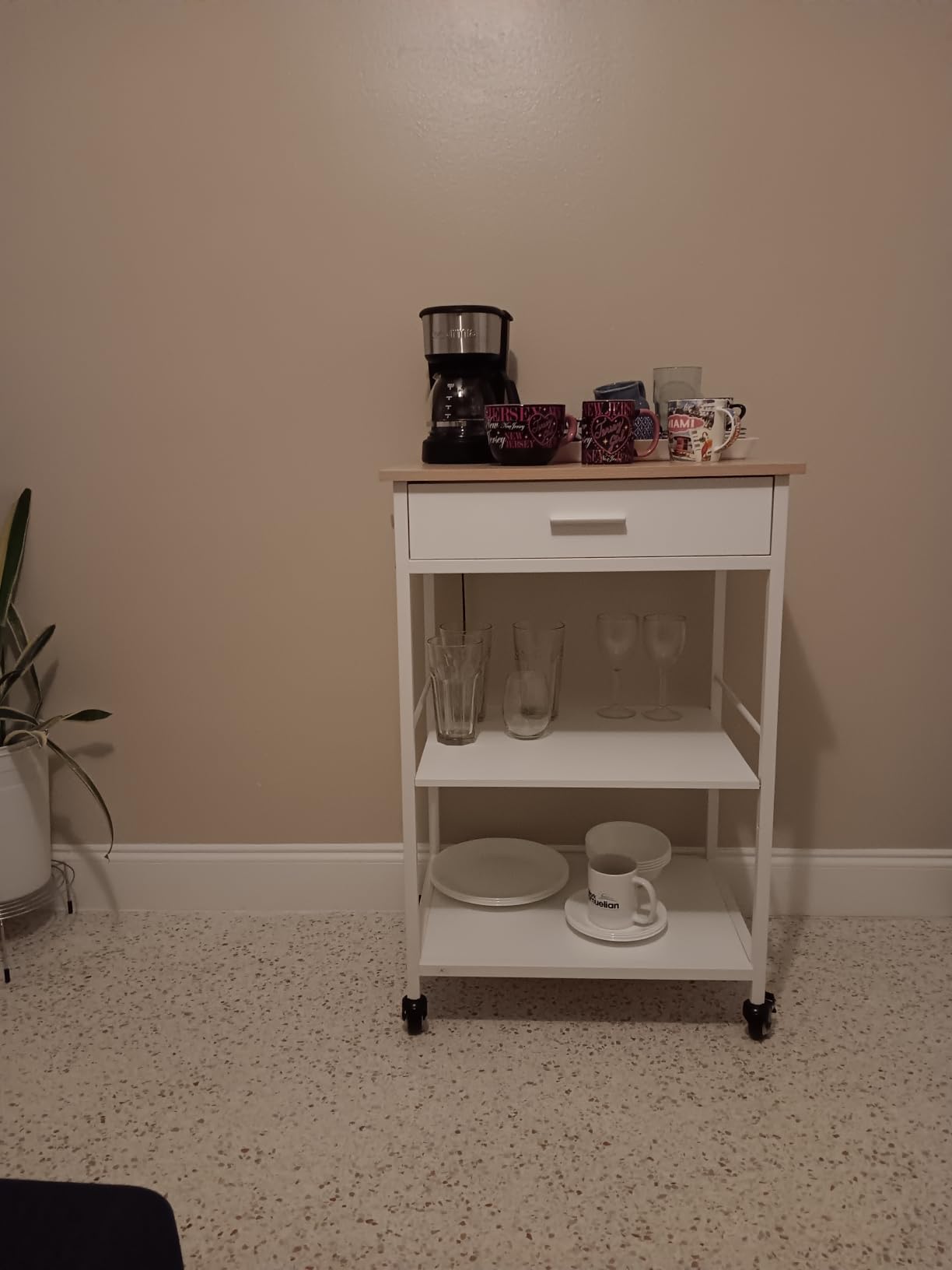 VASAGLE Kitchen Island Cart with Storage, Drawer, Adjustable Shelf, 2 Hooks, Oak Beige and Matte White customer photo 2
